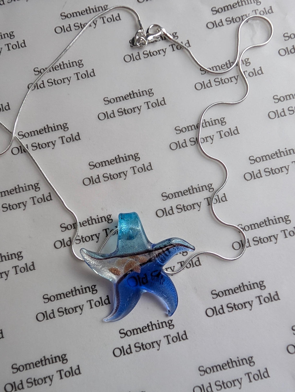Art Glass Star Pendant Necklace, Blue Murano Style Fused Glass Charm, Shimmering Gold Aventurine Inclusions, Coastal Beach Jewelry Gift __etsy:8179264595
