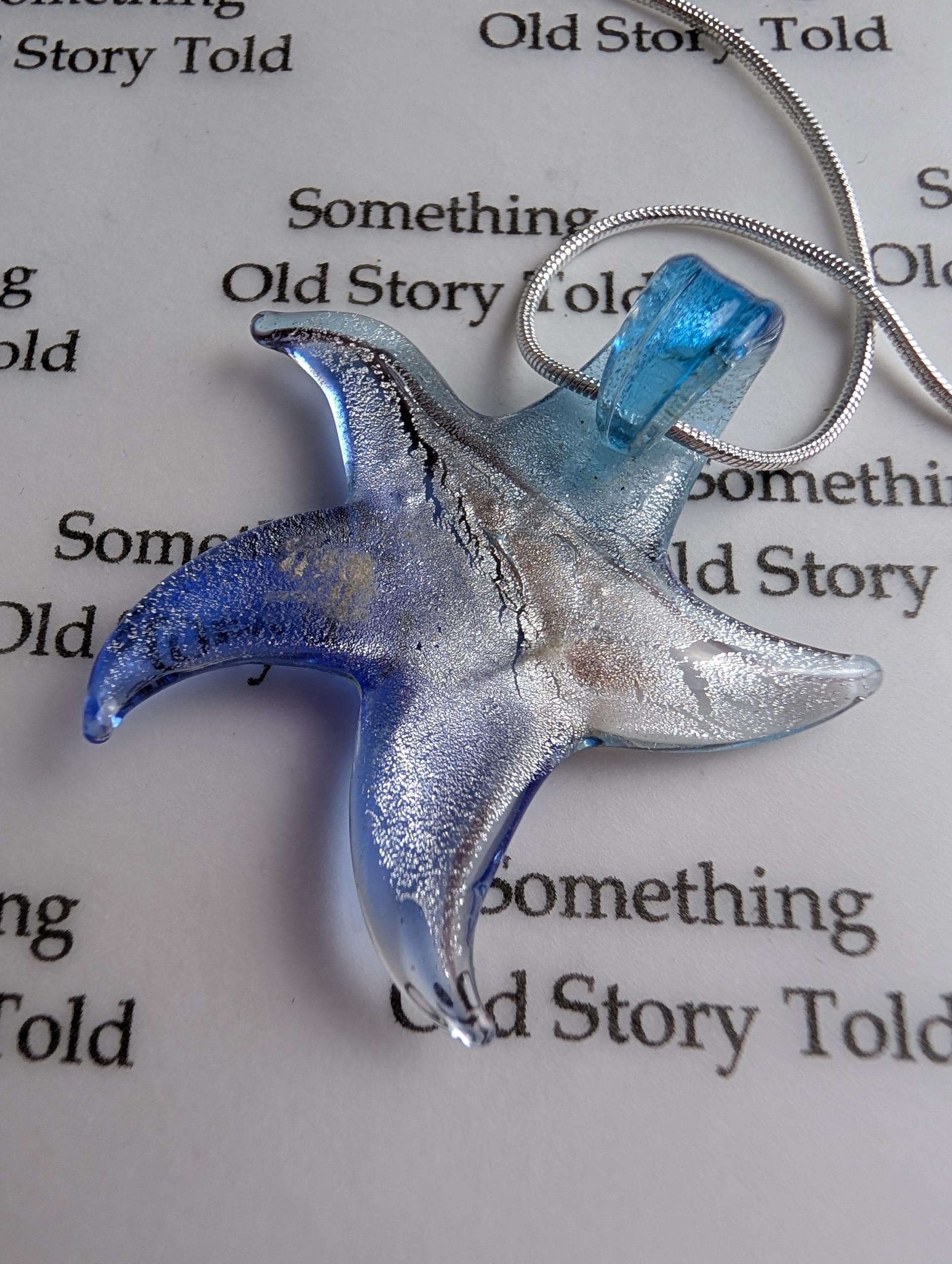 Art Glass Star Pendant Necklace, Blue Murano Style Fused Glass Charm, Shimmering Gold Aventurine Inclusions, Coastal Beach Jewelry Gift __etsy:8131365136