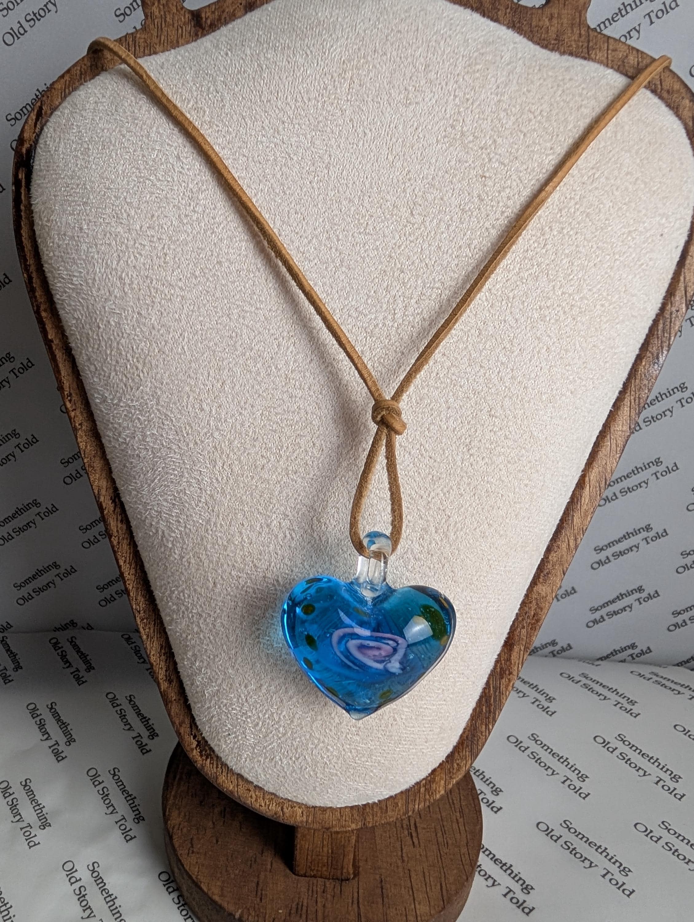 Murano Style Blue Glass Heart Pendant Necklace, Hand Blown Aqua Glass Heart Charm, Beachy Coastal Boho Jewelry, Romantic Gift for Her __etsy:8175877917
