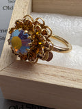 Sarah Coventry Amber Ice Ring | 1960s Aurora Borealis Sunburst Statement (Signed Cov) __etsy:8038837029