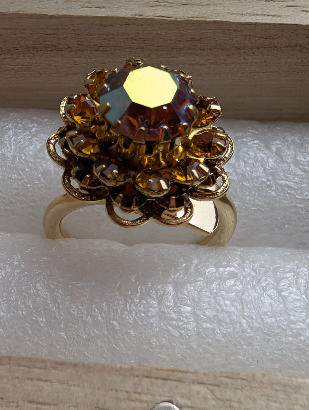 Sarah Coventry Amber Ice Ring | 1960s Aurora Borealis Sunburst Statement (Signed Cov) __etsy:7990898098