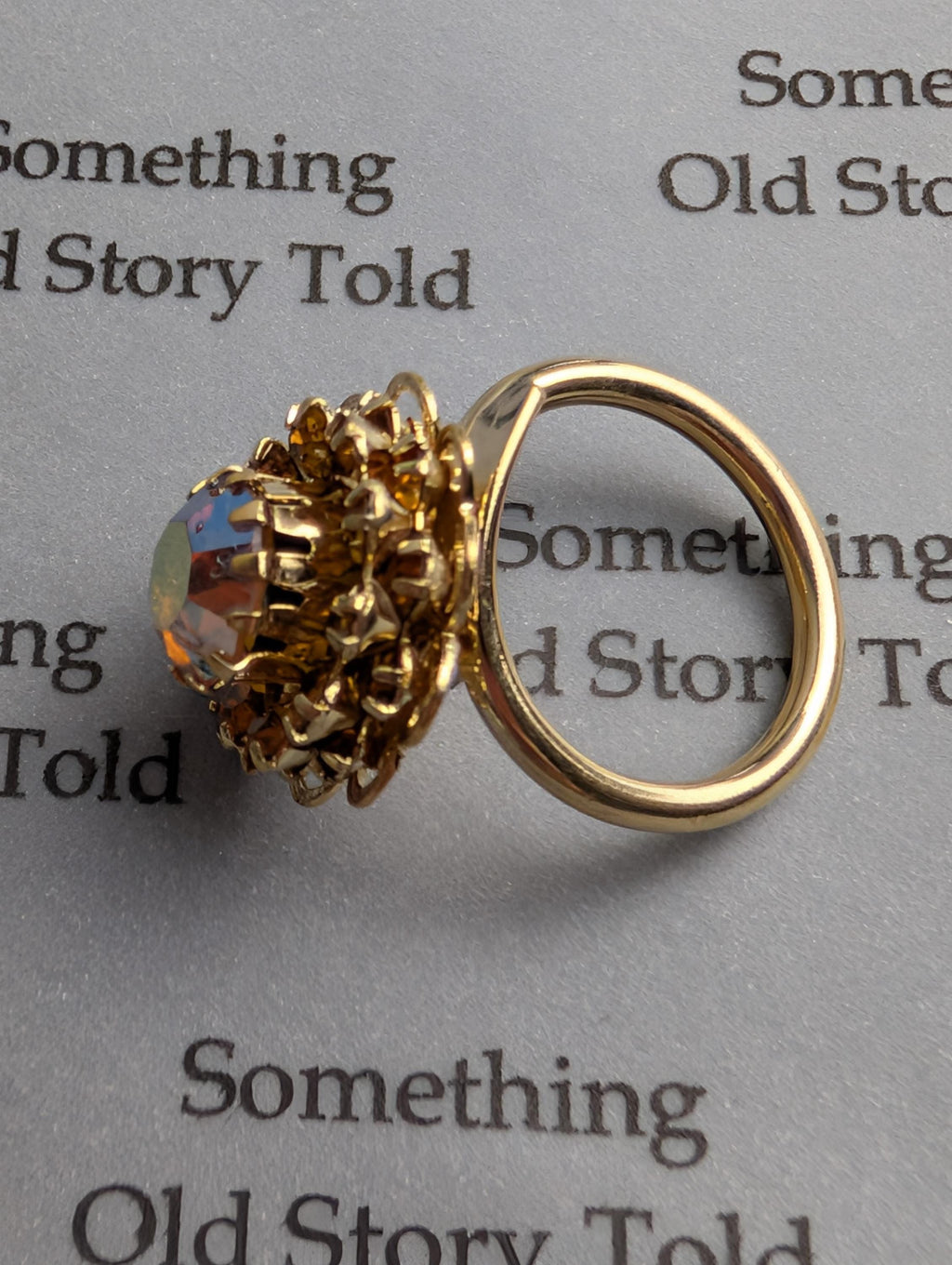 Sarah Coventry Amber Ice Ring | 1960s Aurora Borealis Sunburst Statement (Signed Cov) __etsy:7990898148