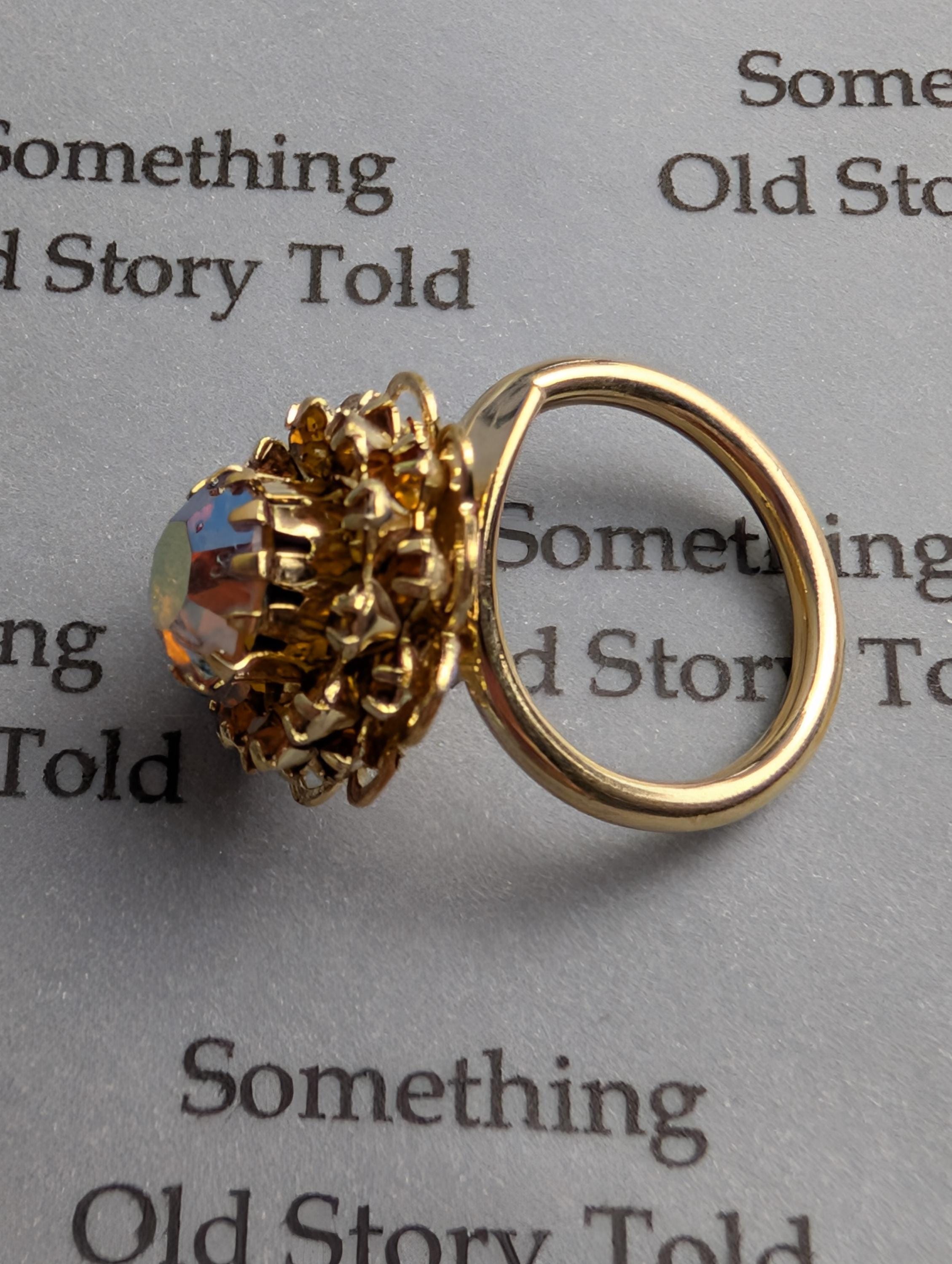 Sarah Coventry Amber Ice Ring | 1960s Aurora Borealis Sunburst Statement (Signed Cov) __etsy:7990898148