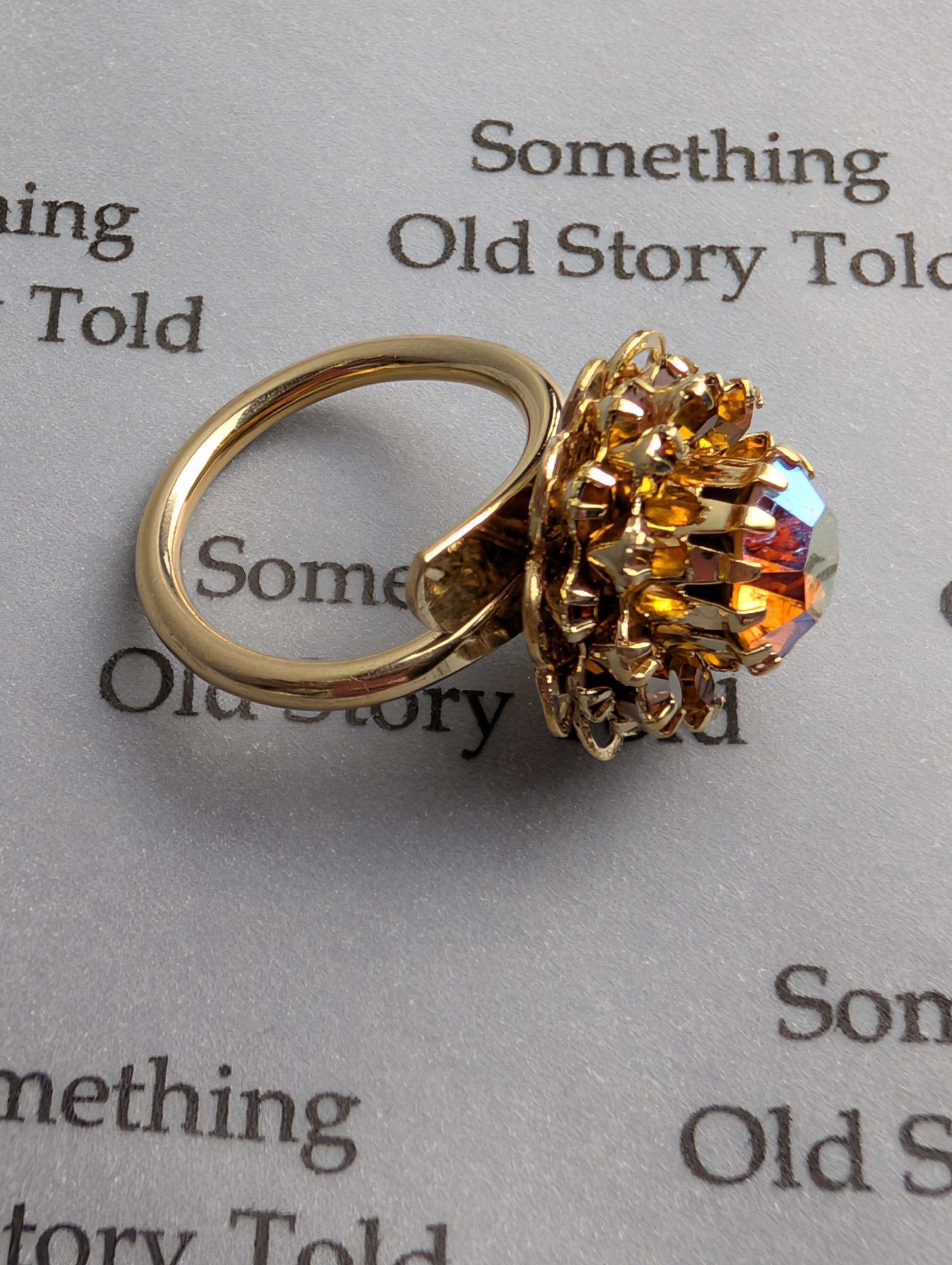 Sarah Coventry Amber Ice Ring | 1960s Aurora Borealis Sunburst Statement (Signed Cov) __etsy:8038837179
