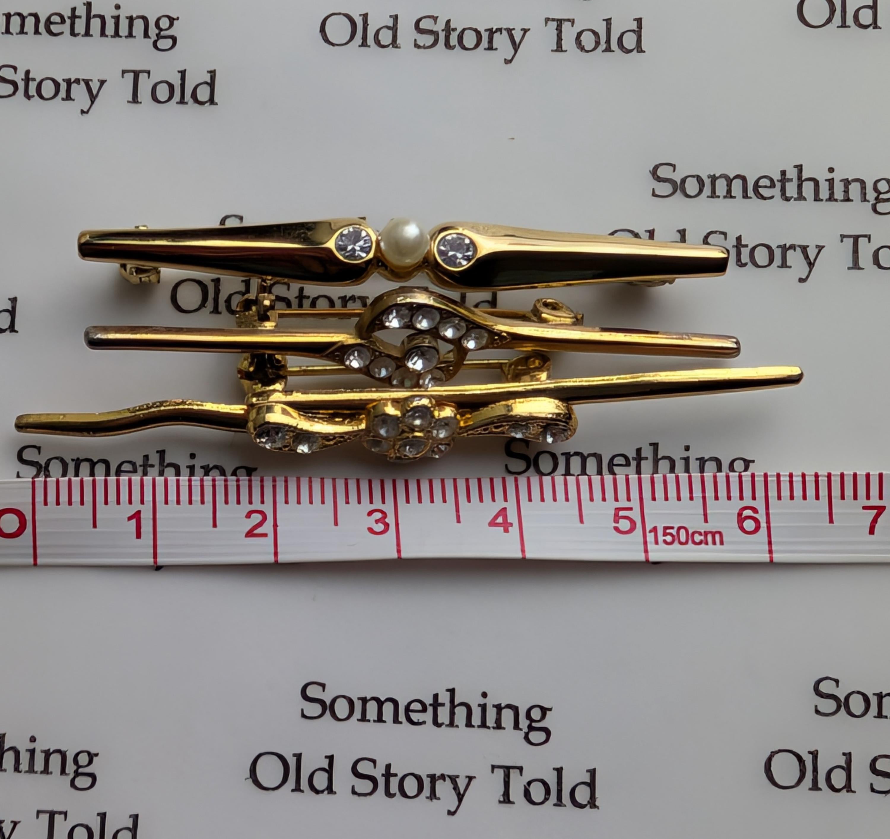 Set of 3 Vintage Gold Tone Bar Brooches | Faux Pearl Crystal Lapel Pins __etsy:8032832369