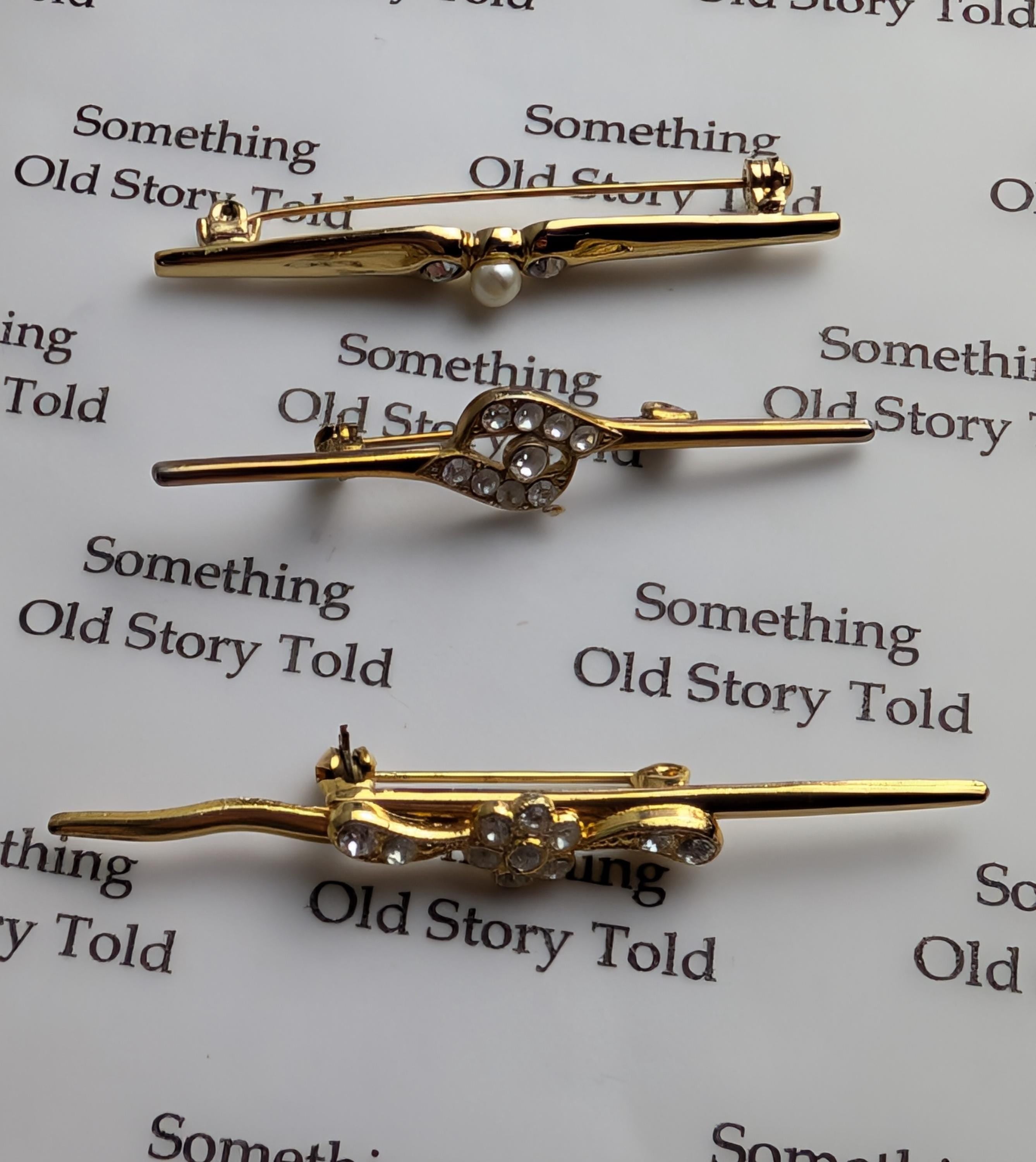 Set of 3 Vintage Gold Tone Bar Brooches | Faux Pearl Crystal Lapel Pins __etsy:8032832351