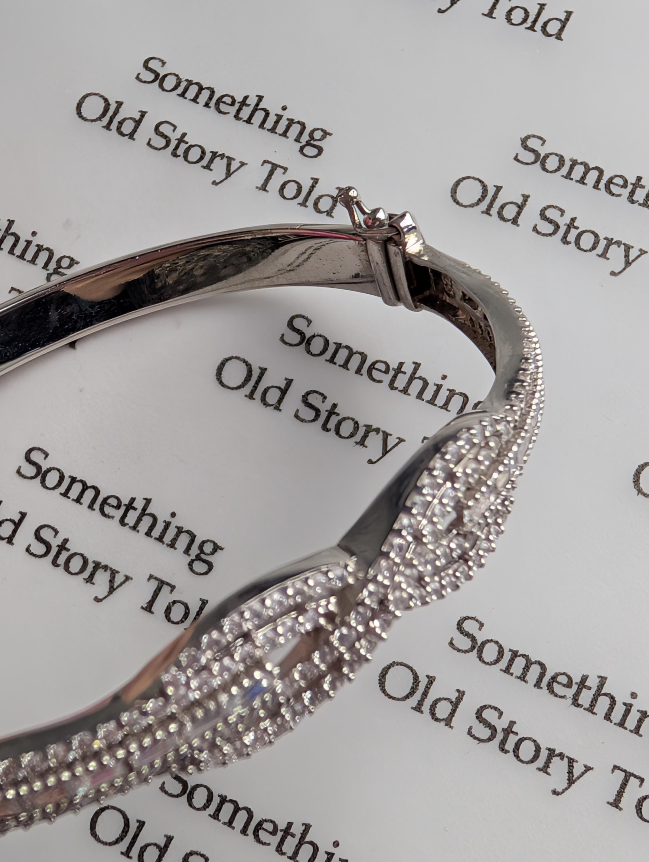 Sterling Silver Infinity Bangle Bracelet, Vintage 925 Clear Cubic Zirconia Twist Hinged Bangle, Box Clasp Safety Latch Bridal Sparkle __etsy:8115856822