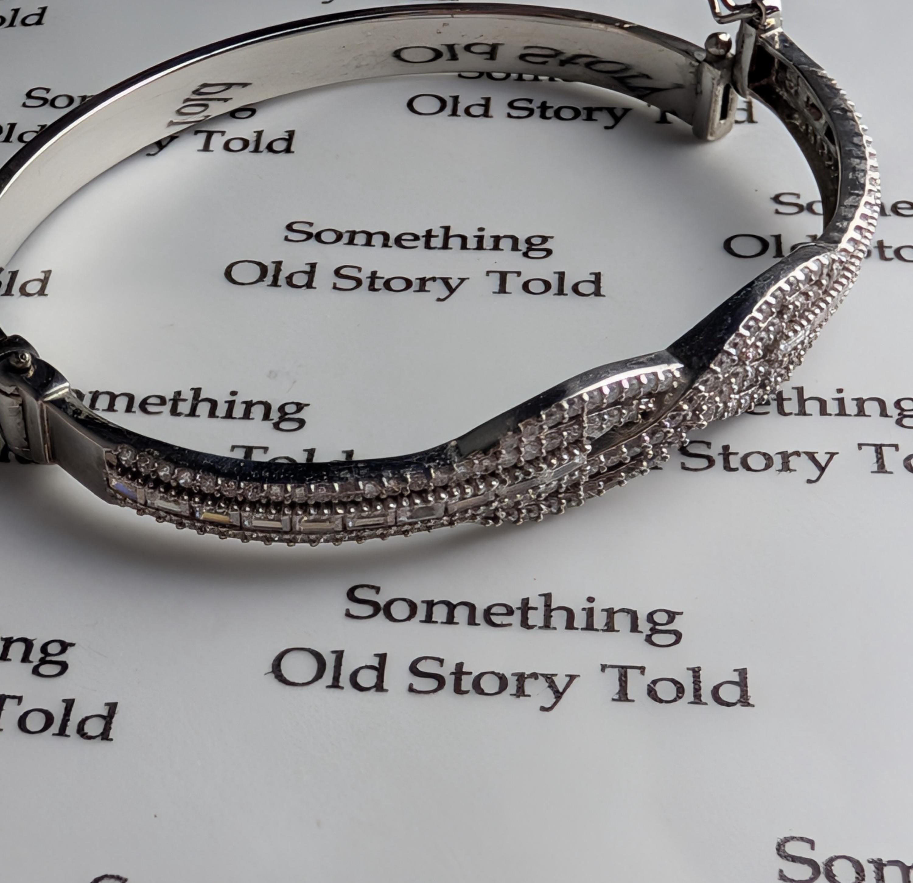 Sterling Silver Infinity Bangle Bracelet, Vintage 925 Clear Cubic Zirconia Twist Hinged Bangle, Box Clasp Safety Latch Bridal Sparkle __etsy:8163763829