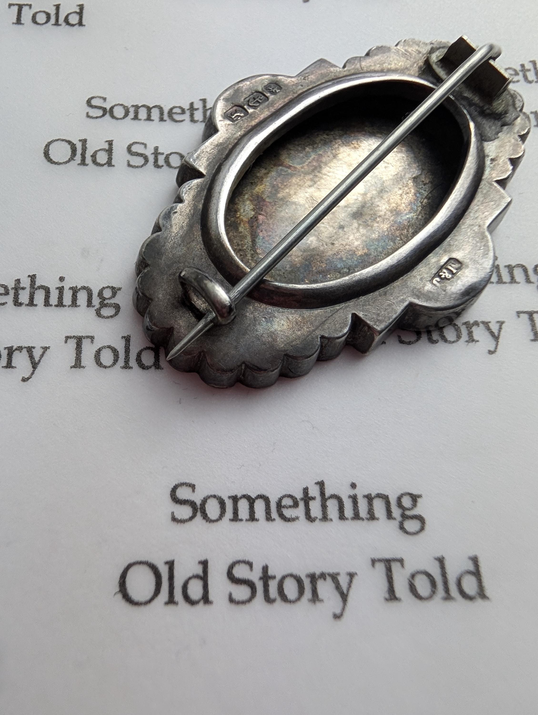 Victorian Sterling Silver Brooch, Hand Engraved Rose Design, 1884 Birmingham Hallmark __etsy:8046327457