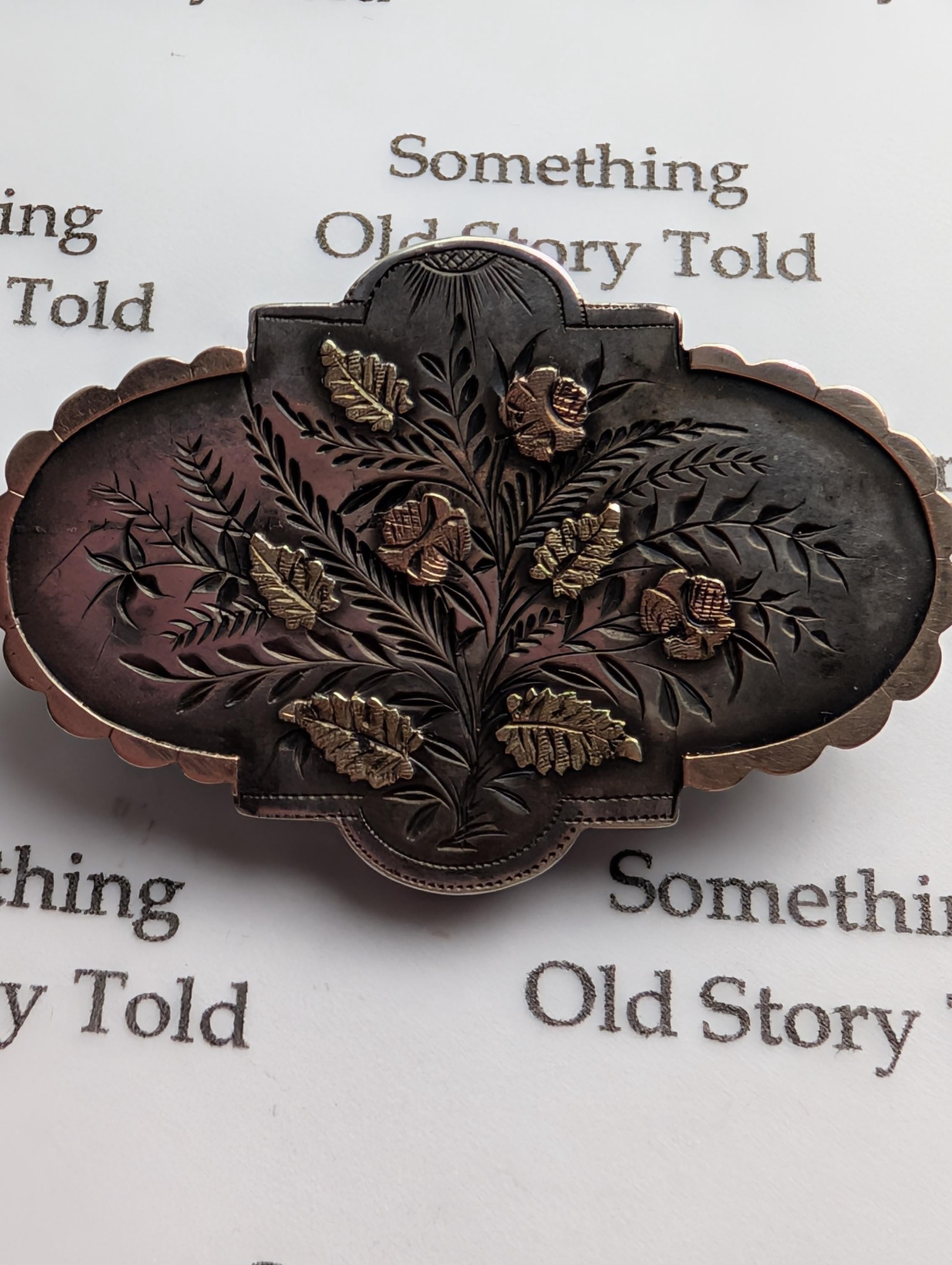 Victorian Sterling Silver Brooch, Hand Engraved Rose Design, 1884 Birmingham Hallmark __etsy:8046327439