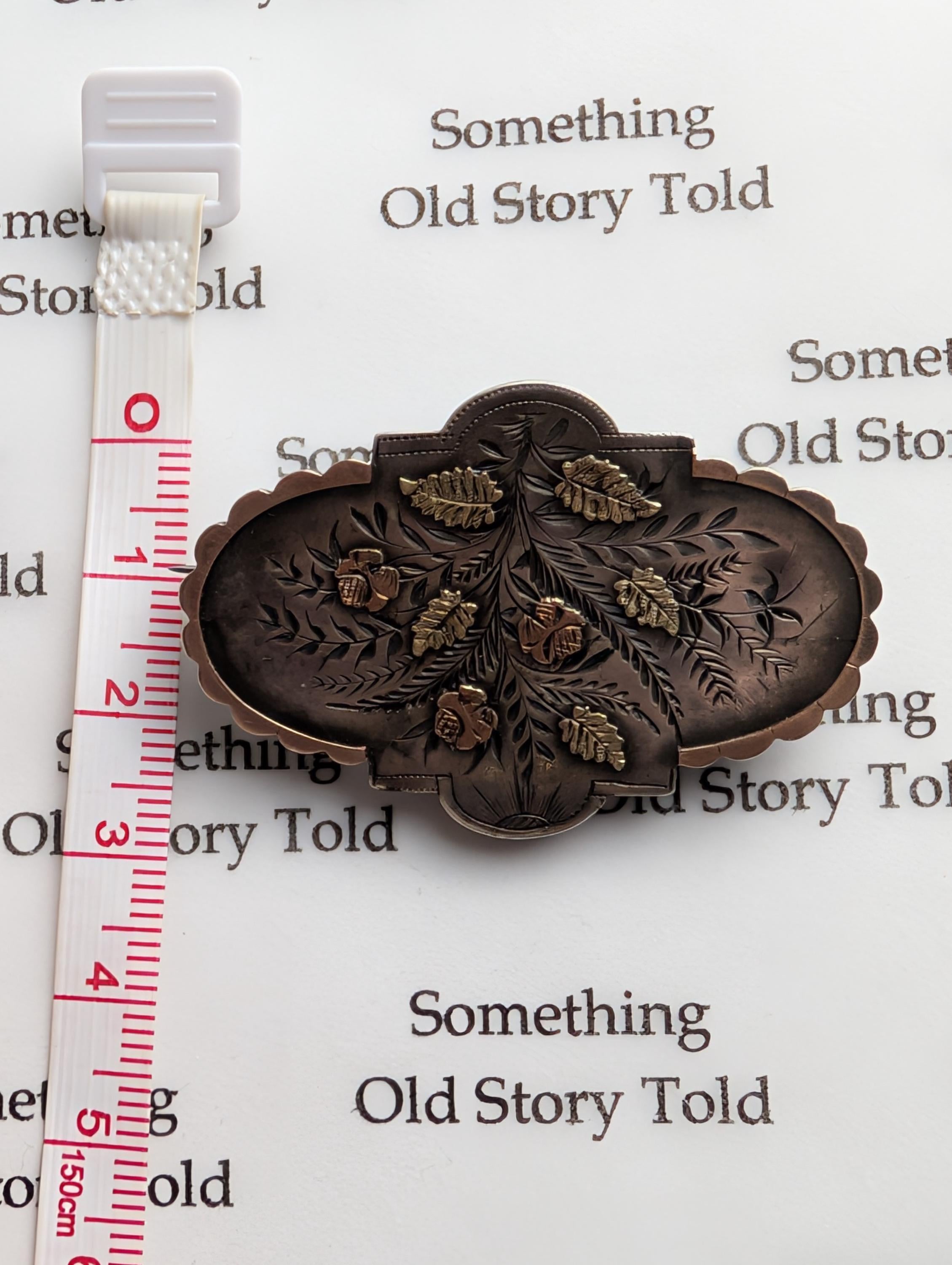 Victorian Sterling Silver Brooch, Hand Engraved Rose Design, 1884 Birmingham Hallmark __etsy:8046327353