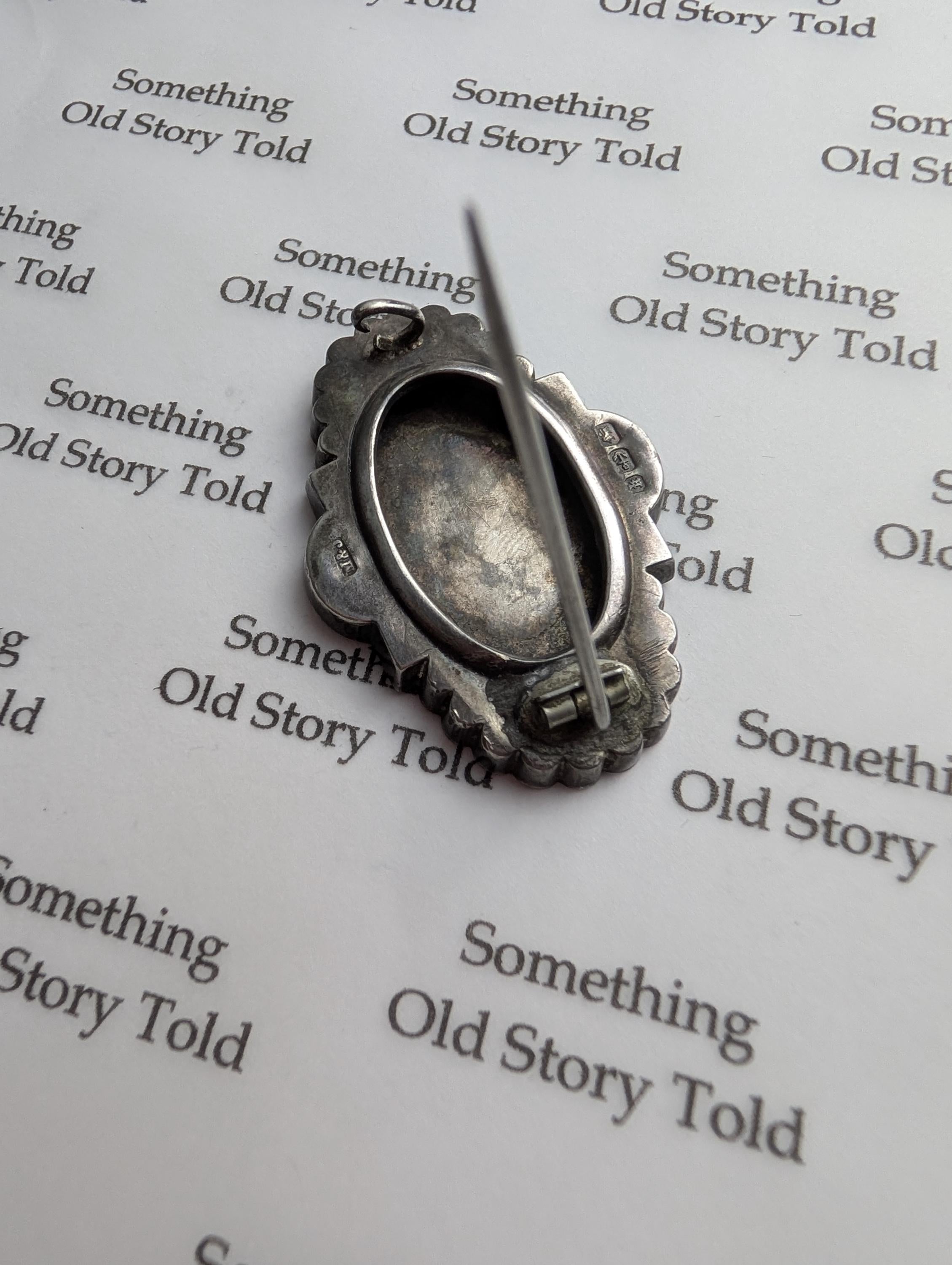 Victorian Sterling Silver Brooch, Hand Engraved Rose Design, 1884 Birmingham Hallmark __etsy:8046327421