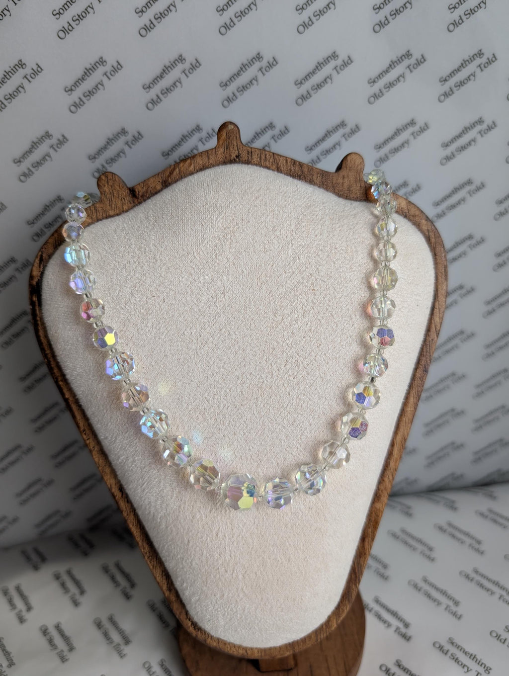 Vintage Aurora Borealis Crystal Choker Necklace, Graduated Faceted Glass Bead Strand, Iridescent Shimmer Necklace, Rhinestone Barrel Clasp __etsy:8123940590