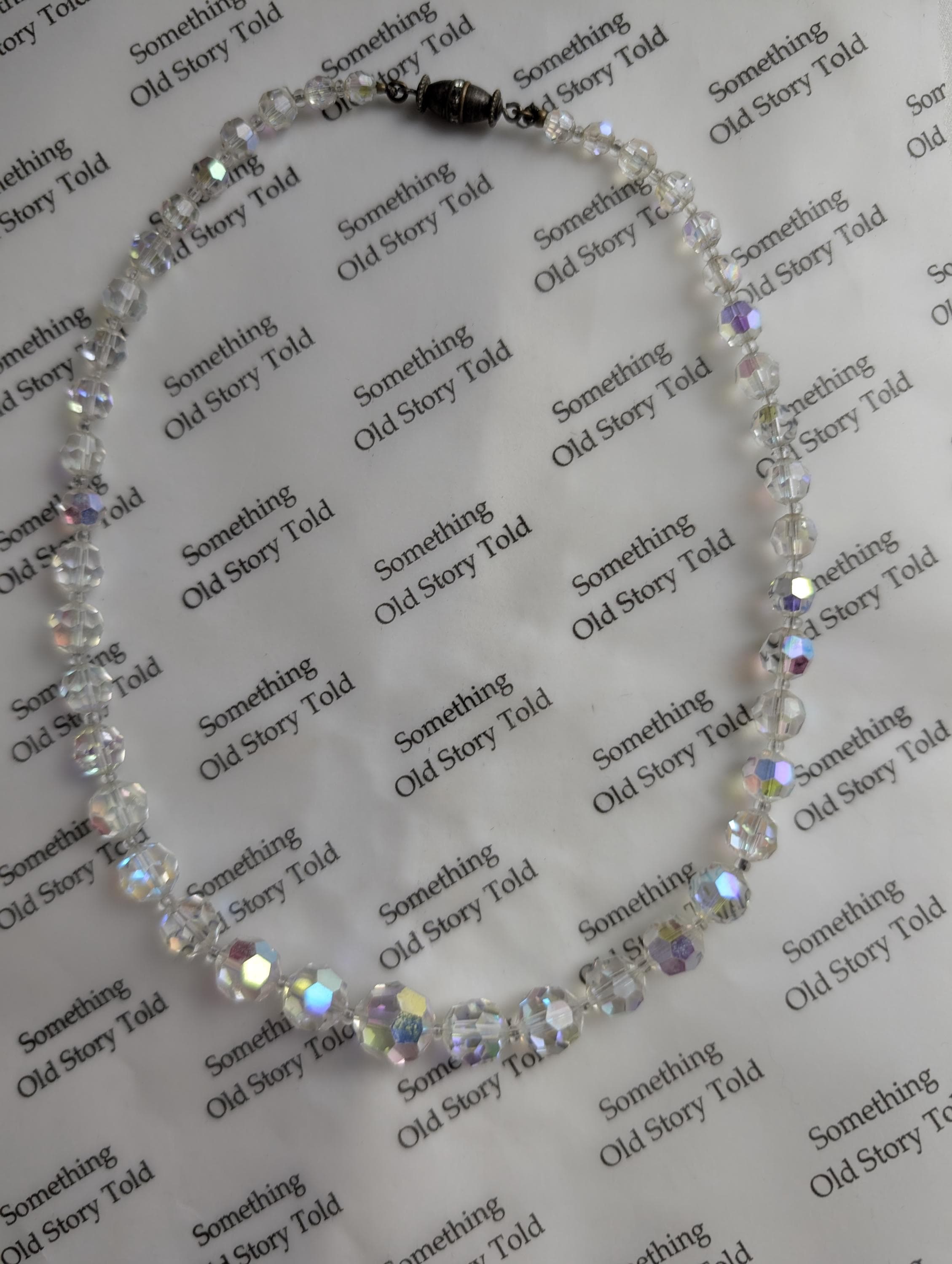 Vintage Aurora Borealis Crystal Choker Necklace, Graduated Faceted Glass Bead Strand, Iridescent Shimmer Necklace, Rhinestone Barrel Clasp __etsy:8123940564