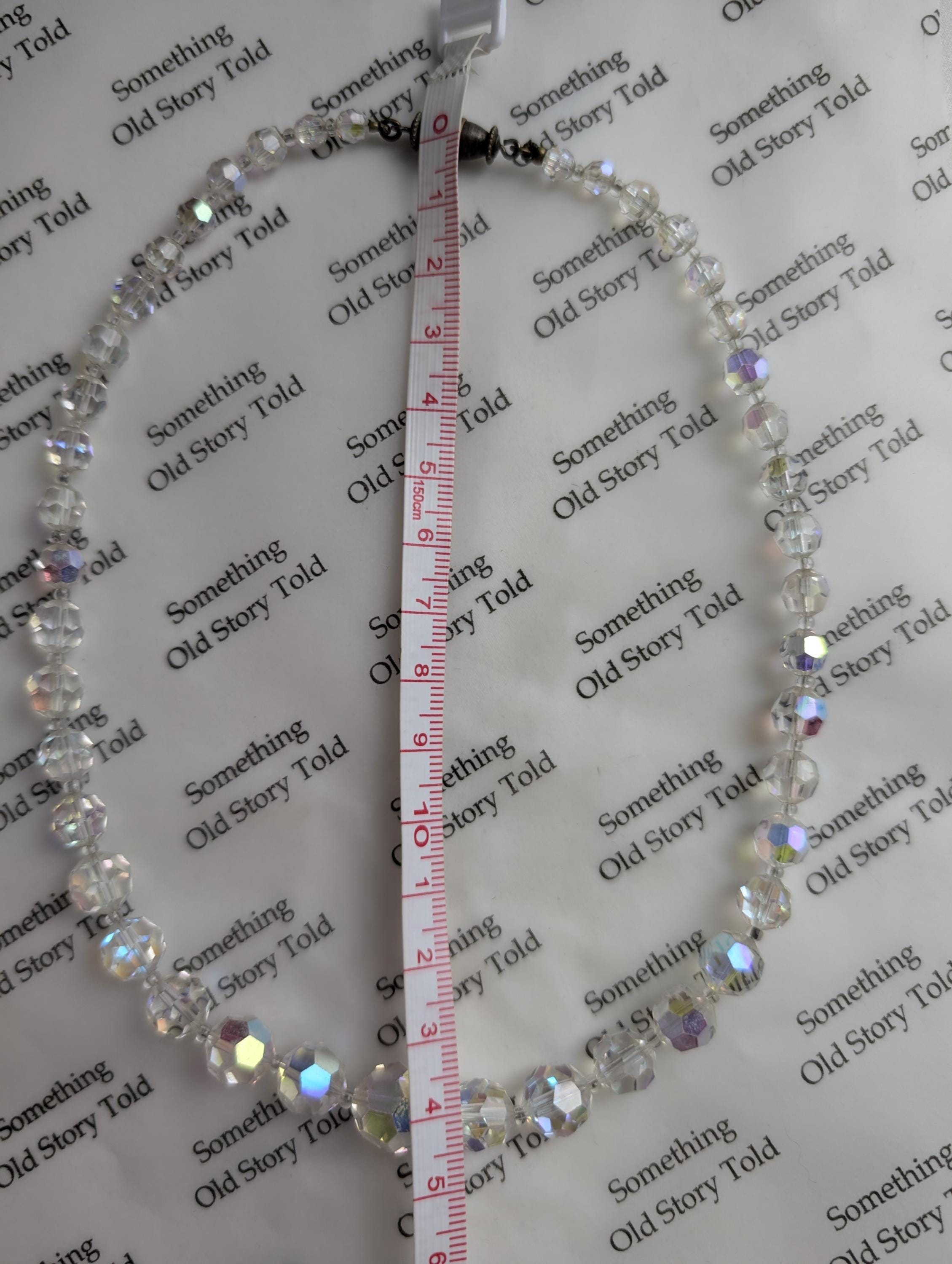 Vintage Aurora Borealis Crystal Choker Necklace, Graduated Faceted Glass Bead Strand, Iridescent Shimmer Necklace, Rhinestone Barrel Clasp __etsy:8123940510