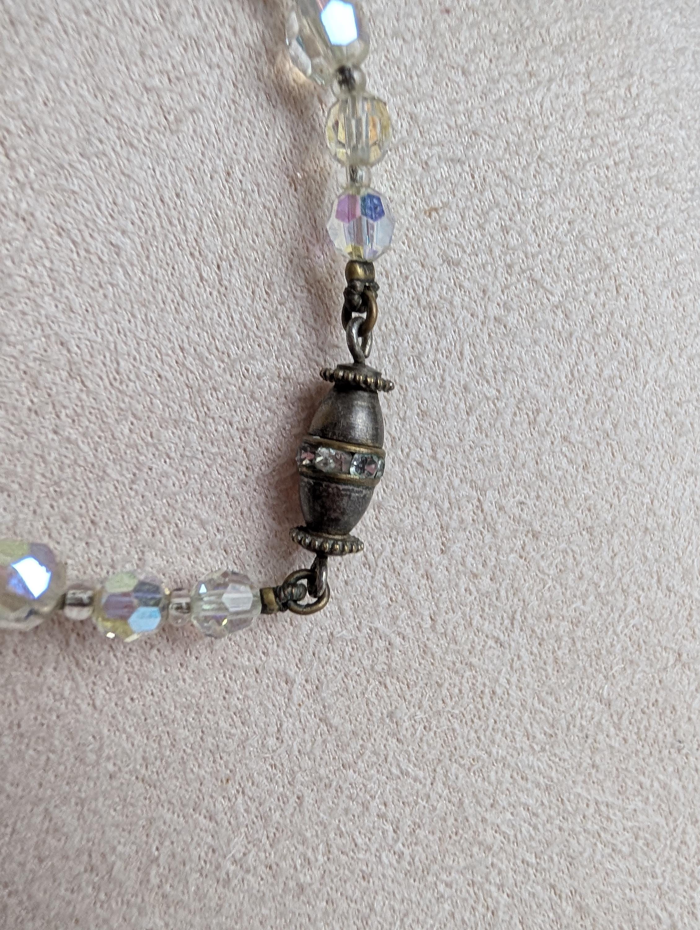 Vintage Aurora Borealis Crystal Choker Necklace, Graduated Faceted Glass Bead Strand, Iridescent Shimmer Necklace, Rhinestone Barrel Clasp __etsy:8123940558