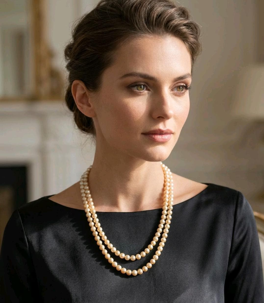 Vintage Double Strand Faux Pearl Necklace | Art Deco Style Rhinestone Clasp | Mid-Century Classic Jewelry __etsy:8003158208