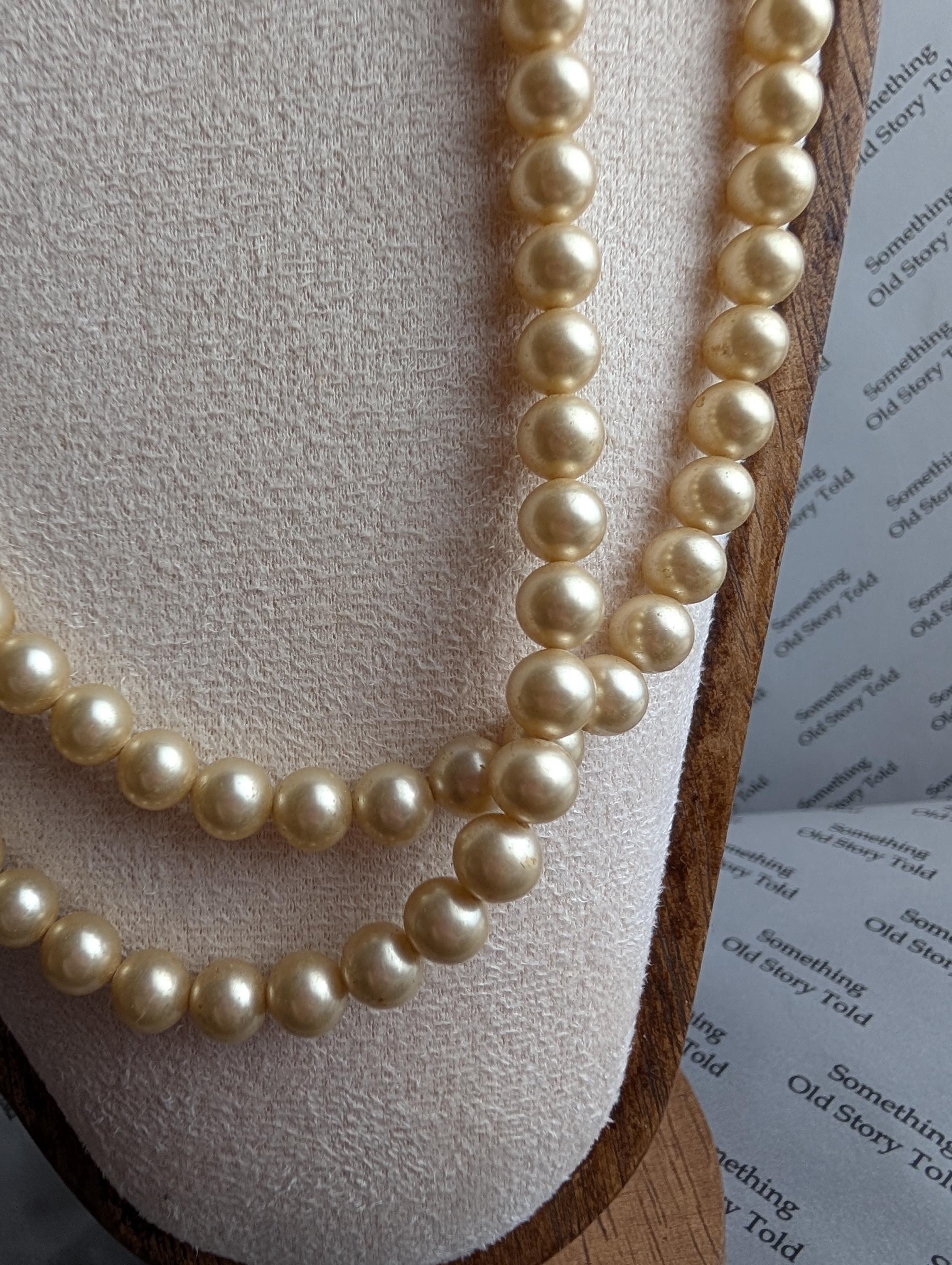 Vintage Double Strand Faux Pearl Necklace | Art Deco Style Rhinestone Clasp | Mid-Century Classic Jewelry __etsy:8003145020