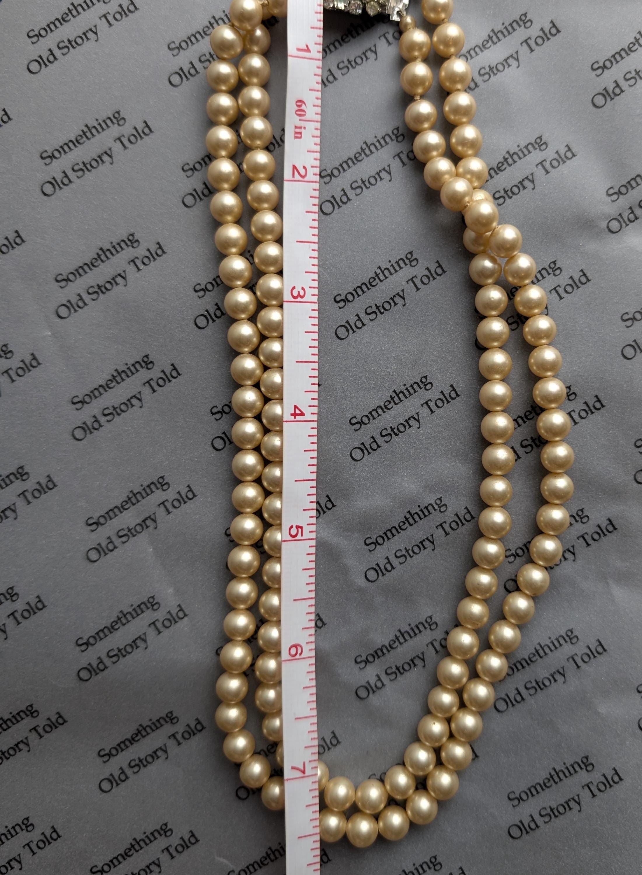 Vintage Double Strand Faux Pearl Necklace | Art Deco Style Rhinestone Clasp | Mid-Century Classic Jewelry __etsy:8051068055