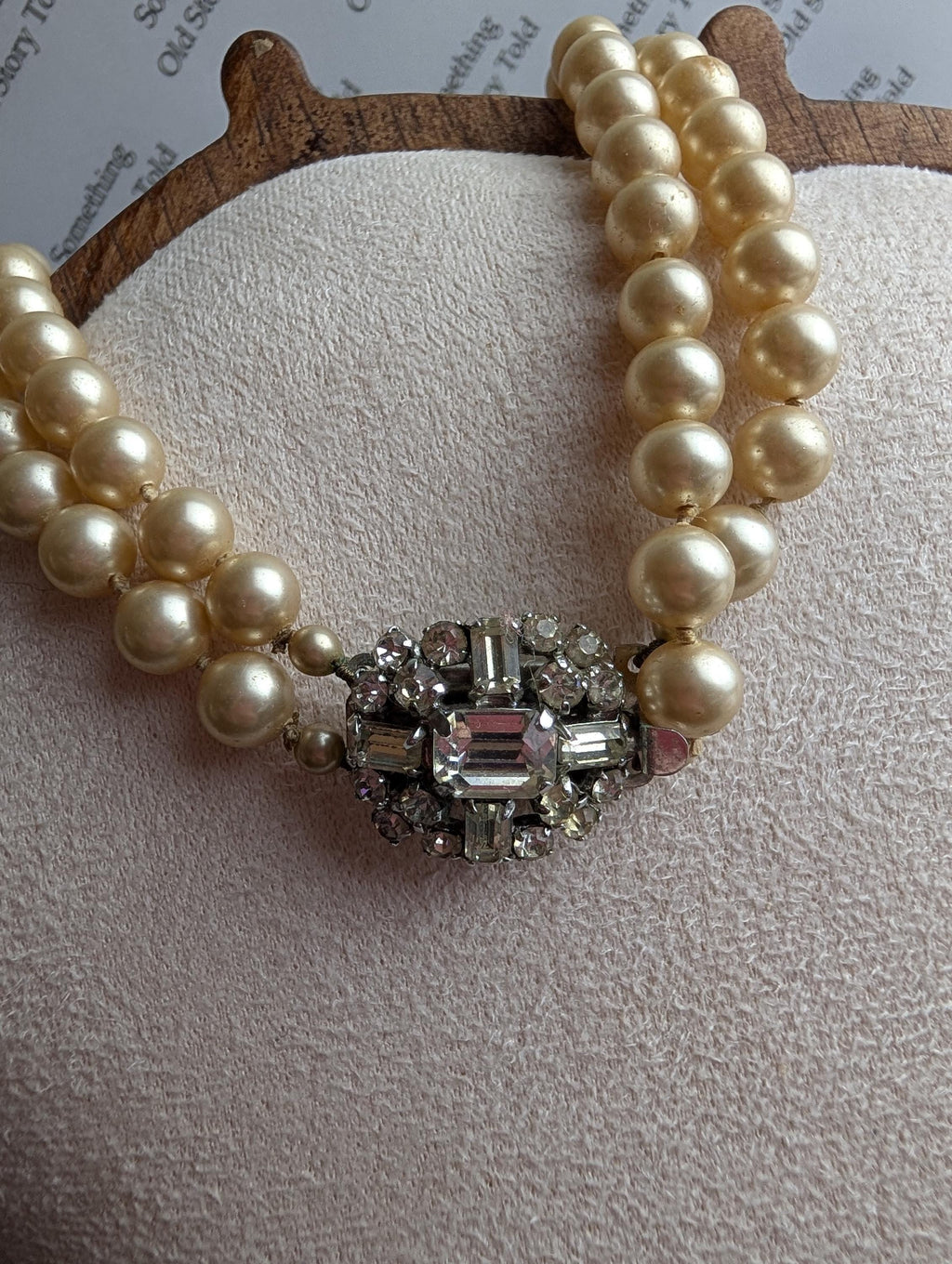 Vintage Double Strand Faux Pearl Necklace | Art Deco Style Rhinestone Clasp | Mid-Century Classic Jewelry __etsy:8051068045
