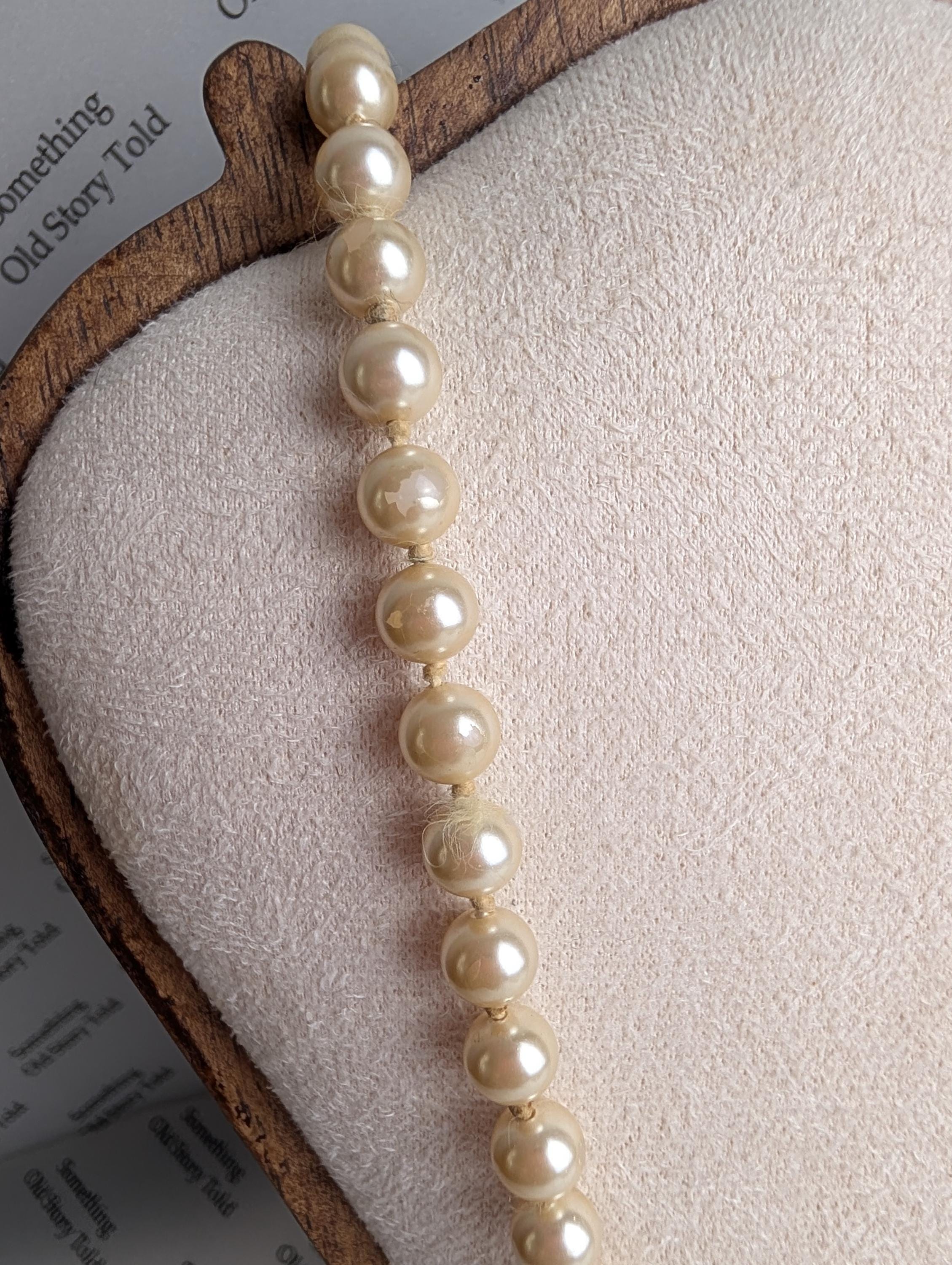 Vintage Lotus Simulated Pearl Necklace, Silver Floral Clasp, Cream Hardshell Box __etsy:8129940675