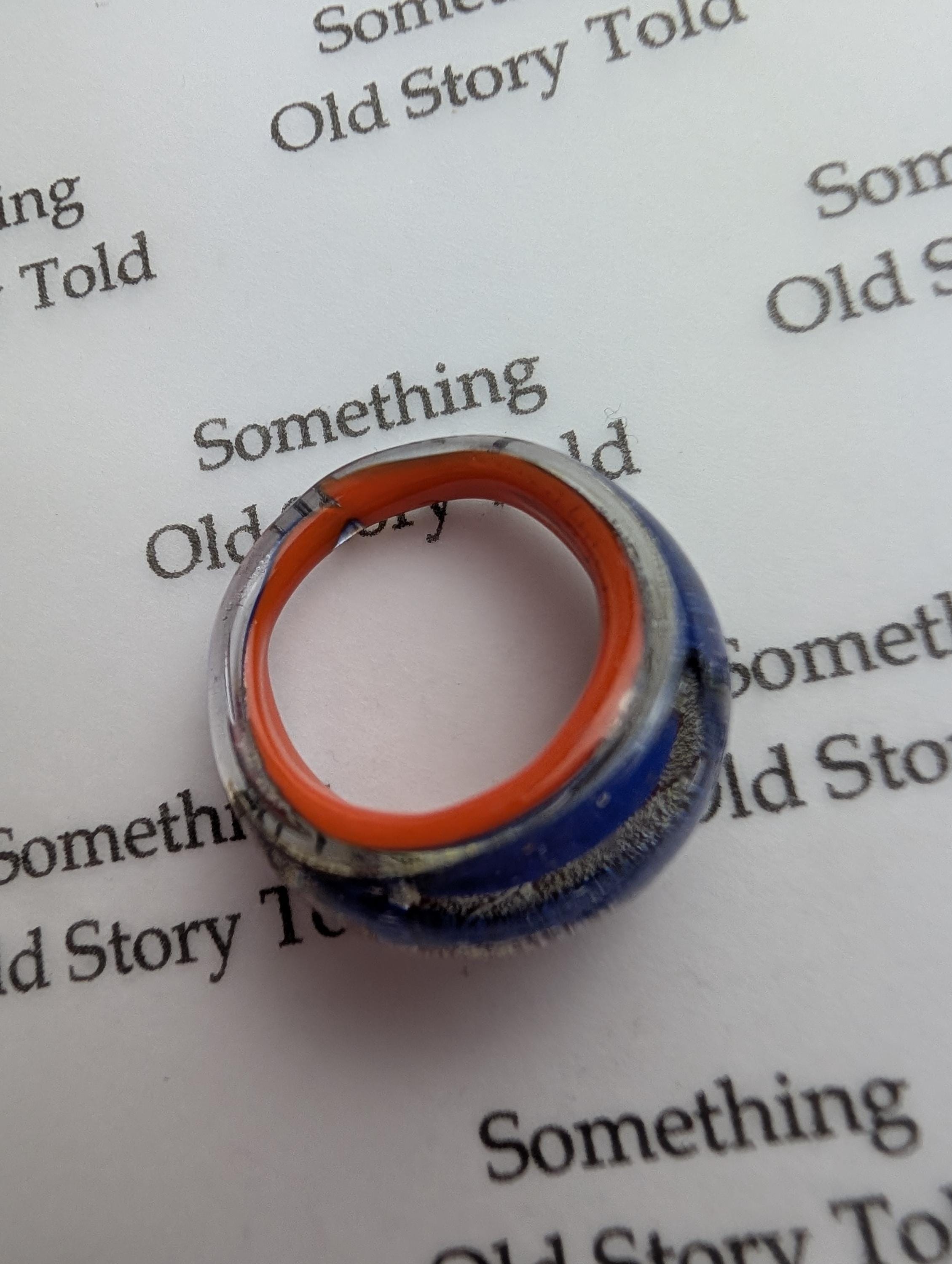 Vintage Murano Glass Ring | Blue Orange Swirl Aventurine Flecks | Mid-Century Venetian Dome __etsy:8003198330