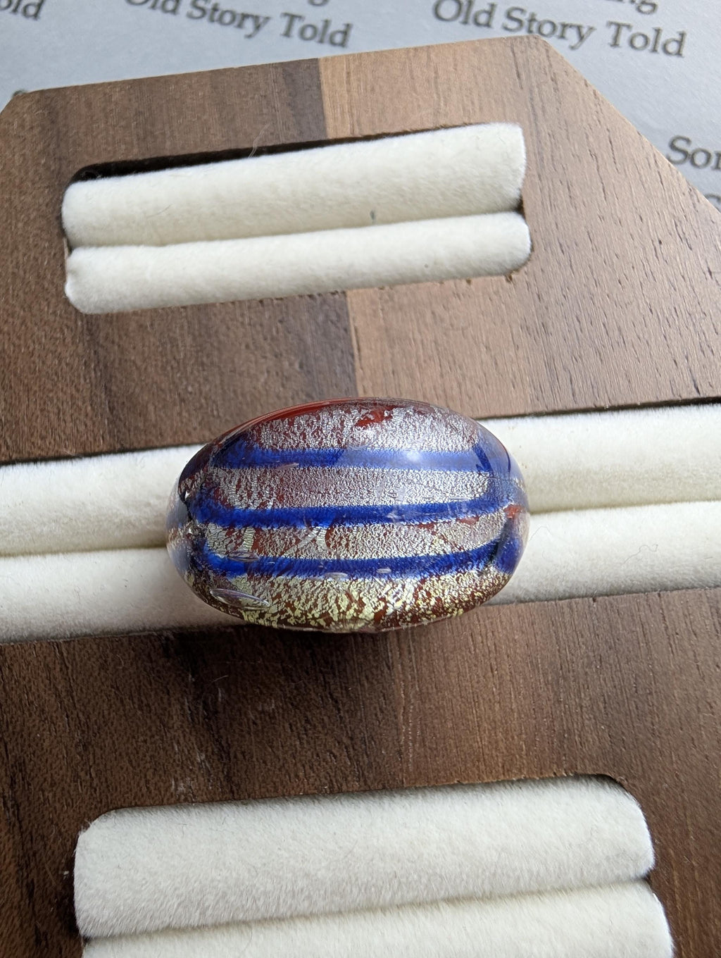 Vintage Murano Glass Ring | Blue Orange Swirl Aventurine Flecks | Mid-Century Venetian Dome __etsy:8003198320