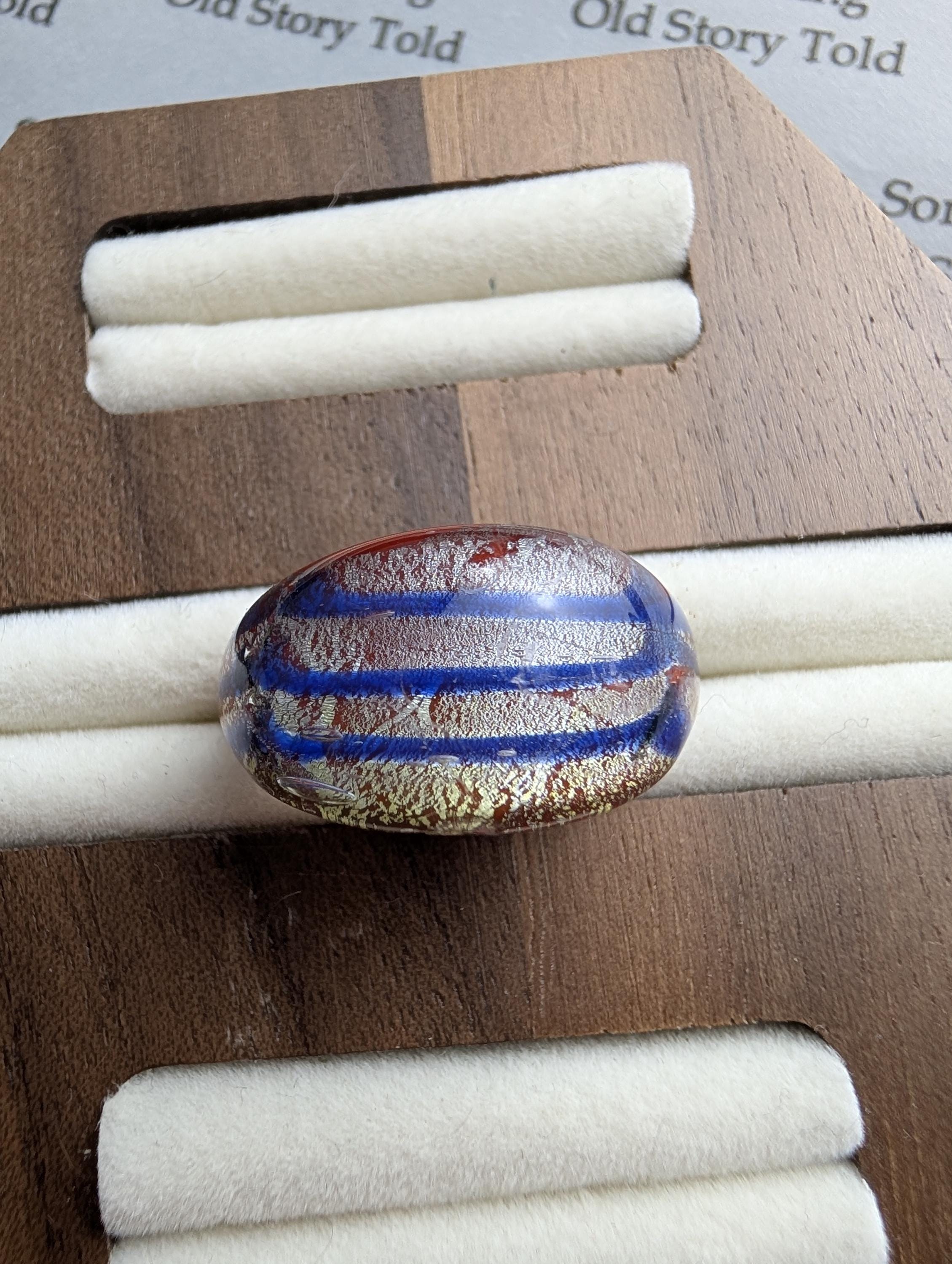 Vintage Murano Glass Ring | Blue Orange Swirl Aventurine Flecks | Mid-Century Venetian Dome __etsy:8003198320