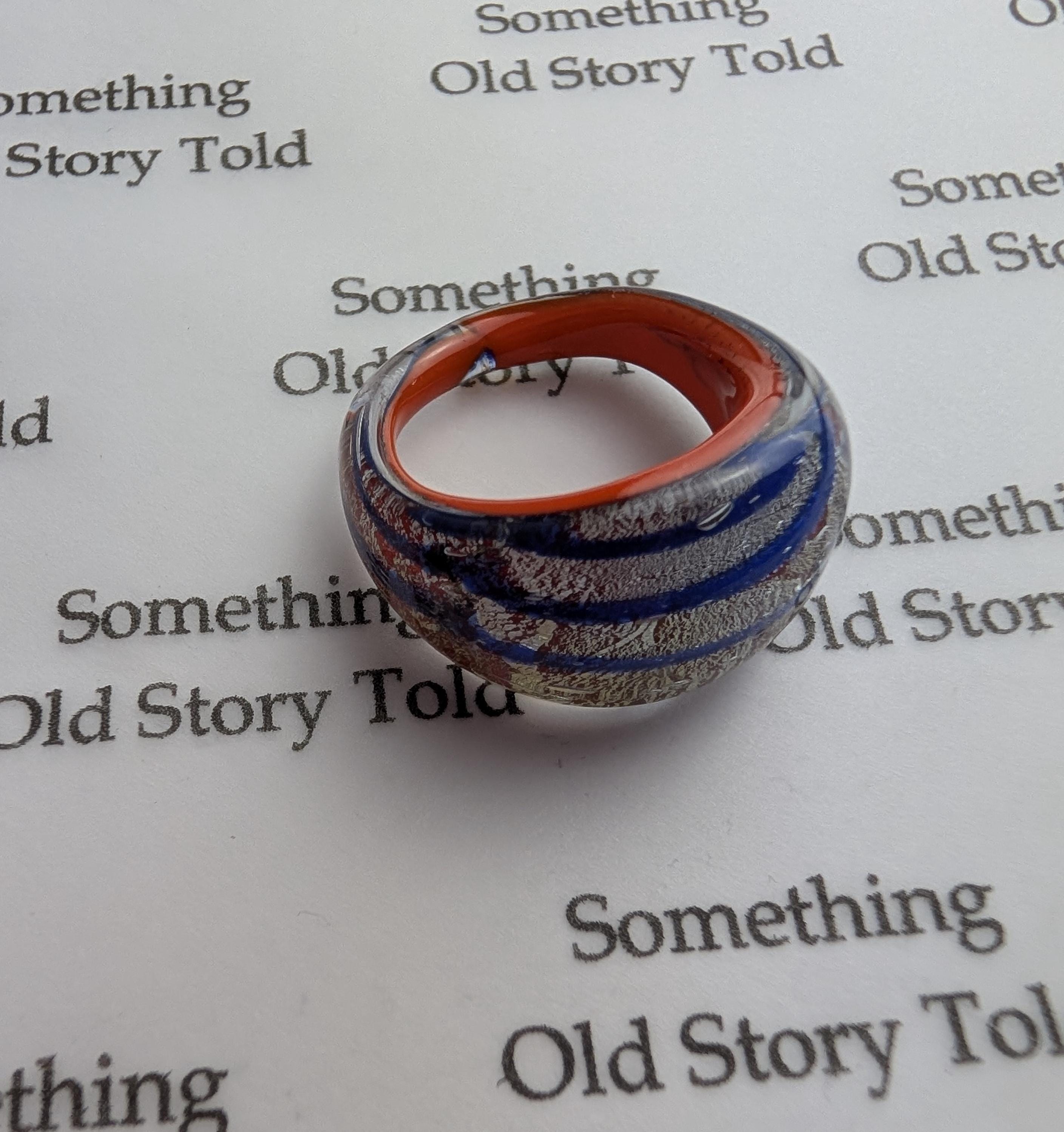 Vintage Murano Glass Ring | Blue Orange Swirl Aventurine Flecks | Mid-Century Venetian Dome __etsy:8051121025