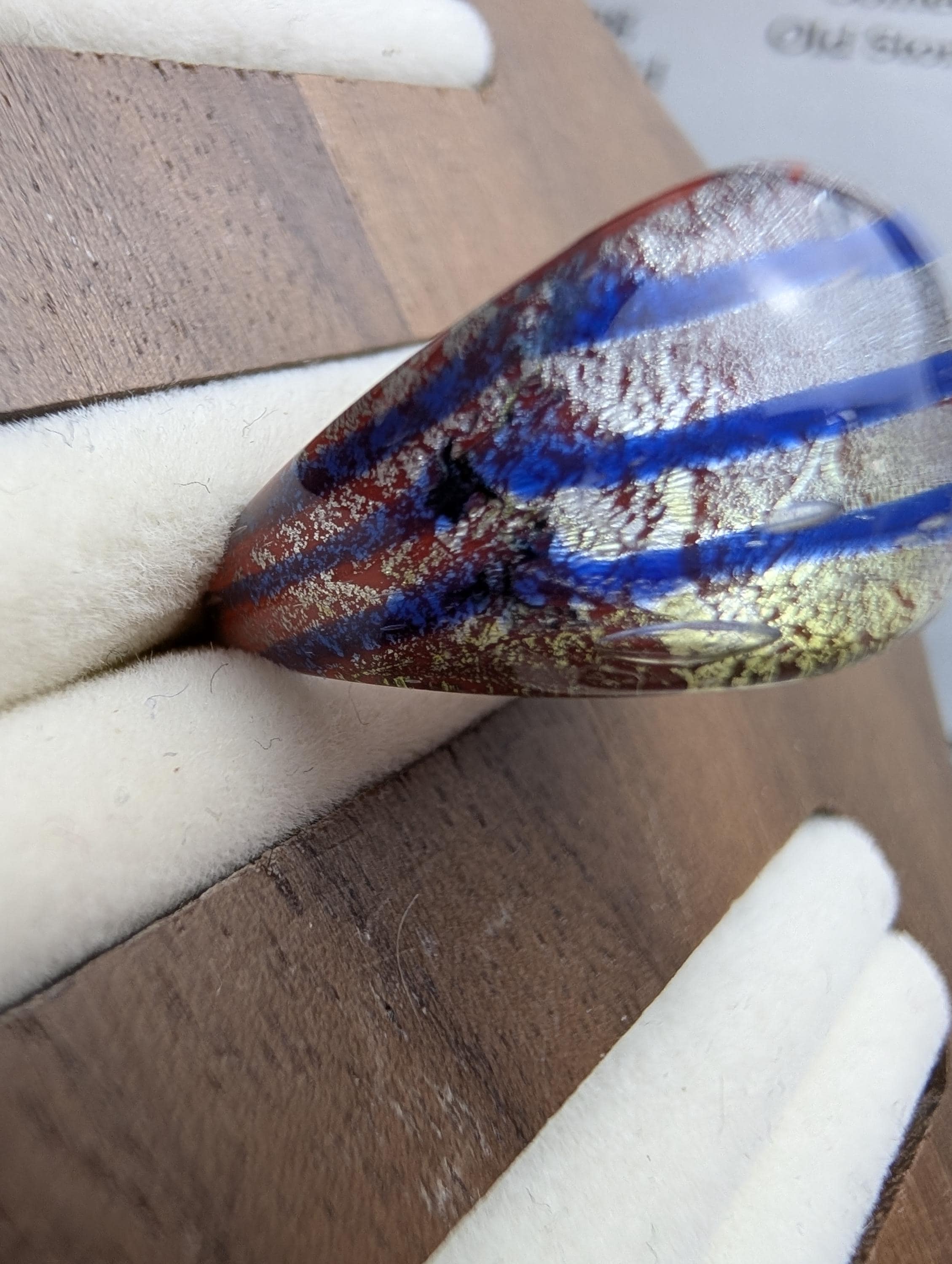 Vintage Murano Glass Ring | Blue Orange Swirl Aventurine Flecks | Mid-Century Venetian Dome __etsy:8051121043