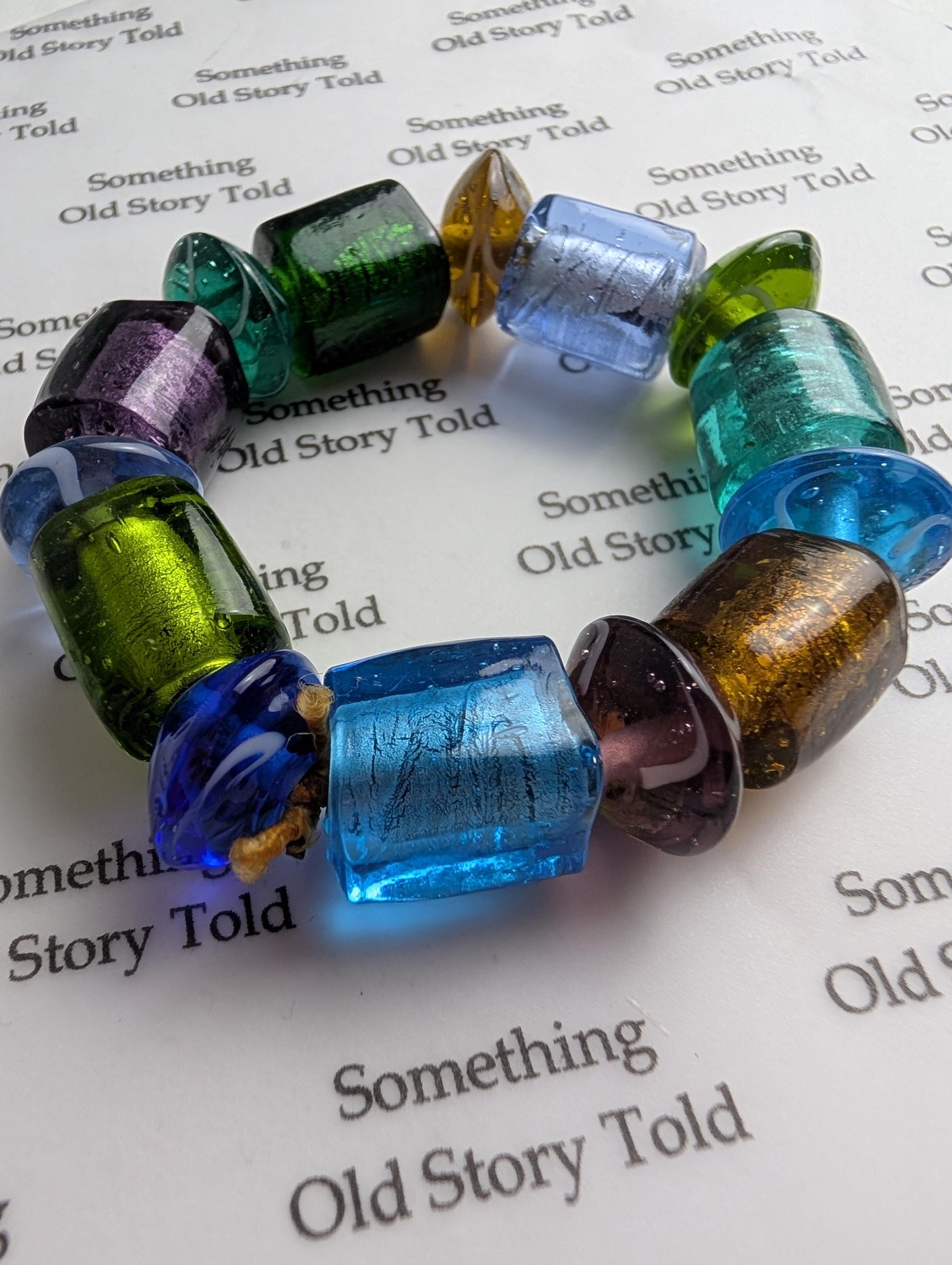 Vintage Murano Style Multi Color Glass Bracelet, Y2K Chunky Lampwork Block Ribbon Strand, Vibrant Rainbow Foil Statement Bracelet, Retro. __etsy:8160670923