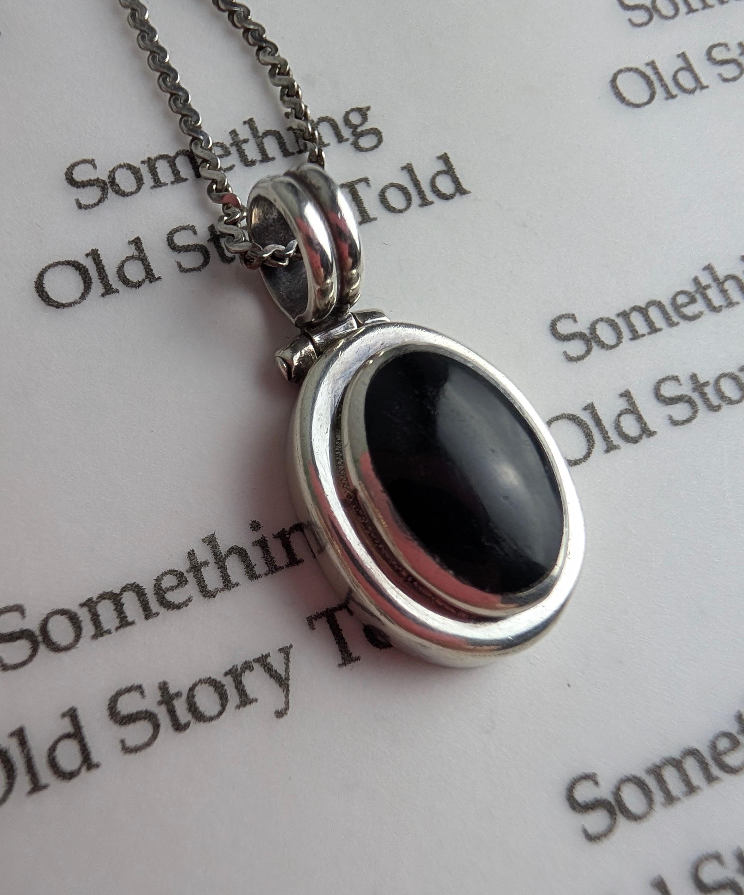 Vintage Sterling Silver Black Onyx Pendant Necklace, Oval Cabochon Bezel Set Medallion, Made in Italy 925 Chain Necklace, Modernist Gift __etsy:8160696573