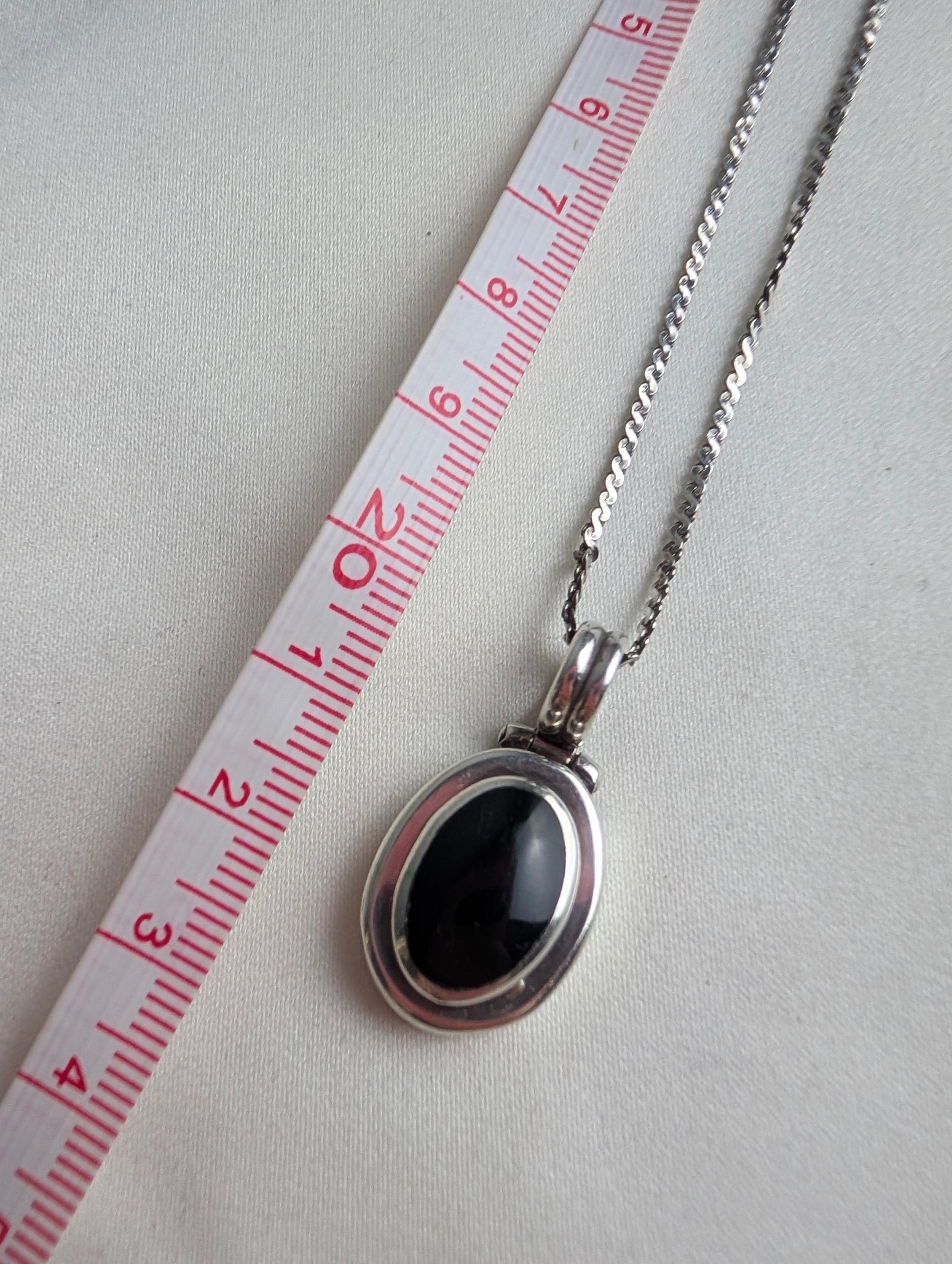 Vintage Sterling Silver Black Onyx Pendant Necklace, Oval Cabochon Bezel Set Medallion, Made in Italy 925 Chain Necklace, Modernist Gift __etsy:8160696611