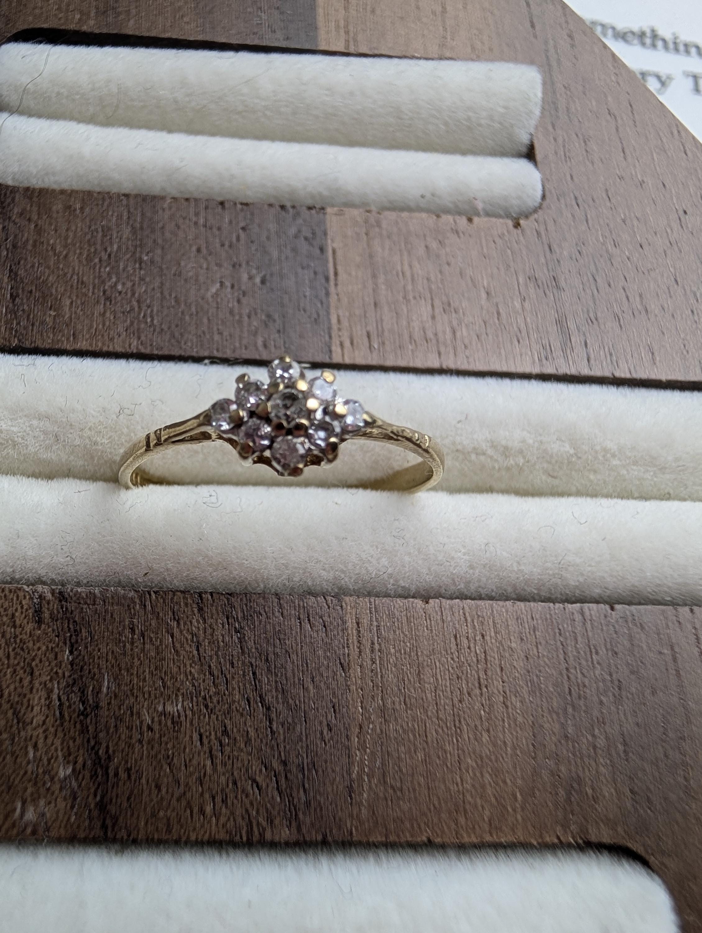 Vintage 9ct Gold Diamond Cluster Ring, 1991 Hallmarked Gold Flower Engagement Ring, Dainty Stacking Ring Size K, Anniversary Gift For Her __etsy:8070966418
