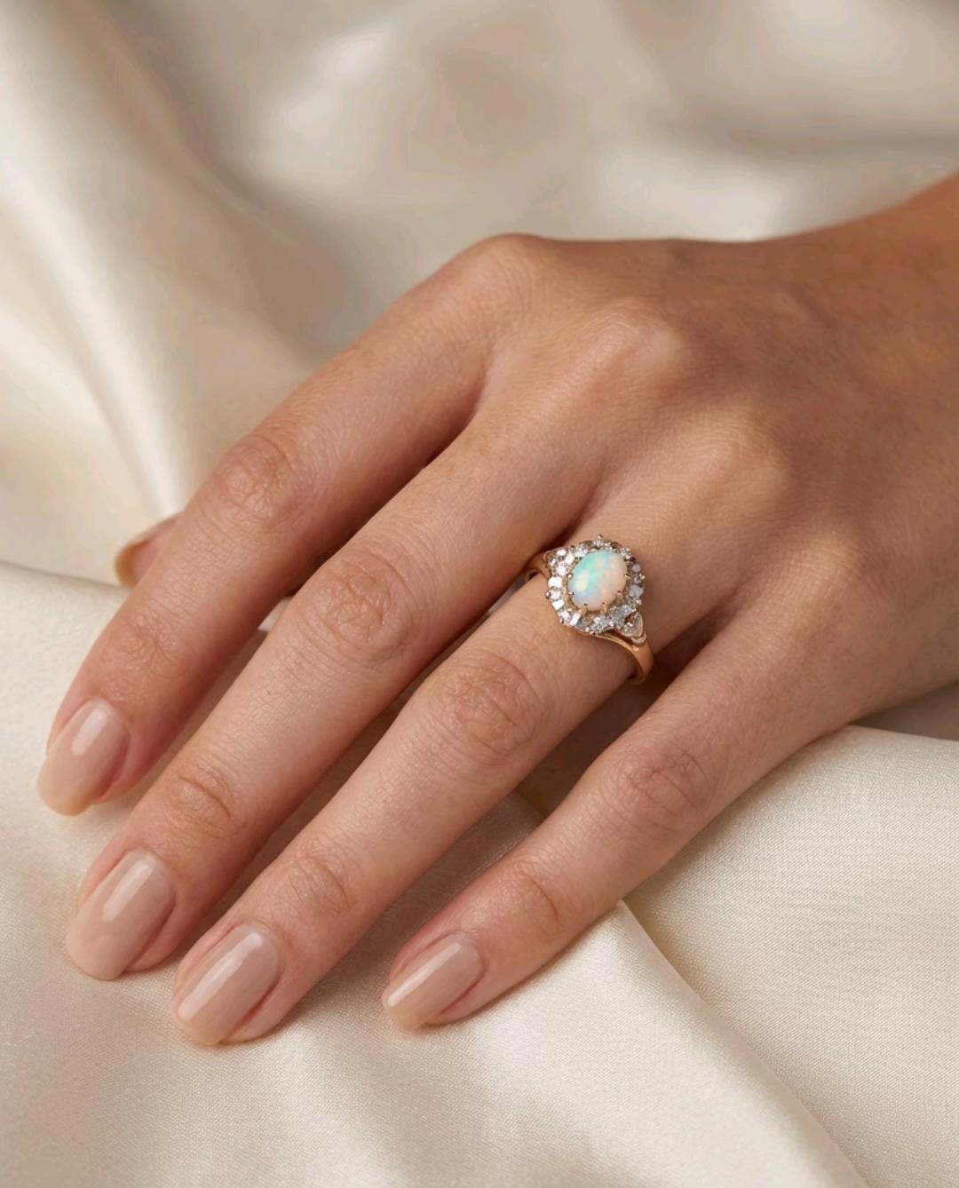 Vintage 9ct Gold Opal and Diamond Halo Ring | Starburst Cluster Engagement Ring | Luminous Oval Opal Ring | October Birthstone __etsy:7960910214