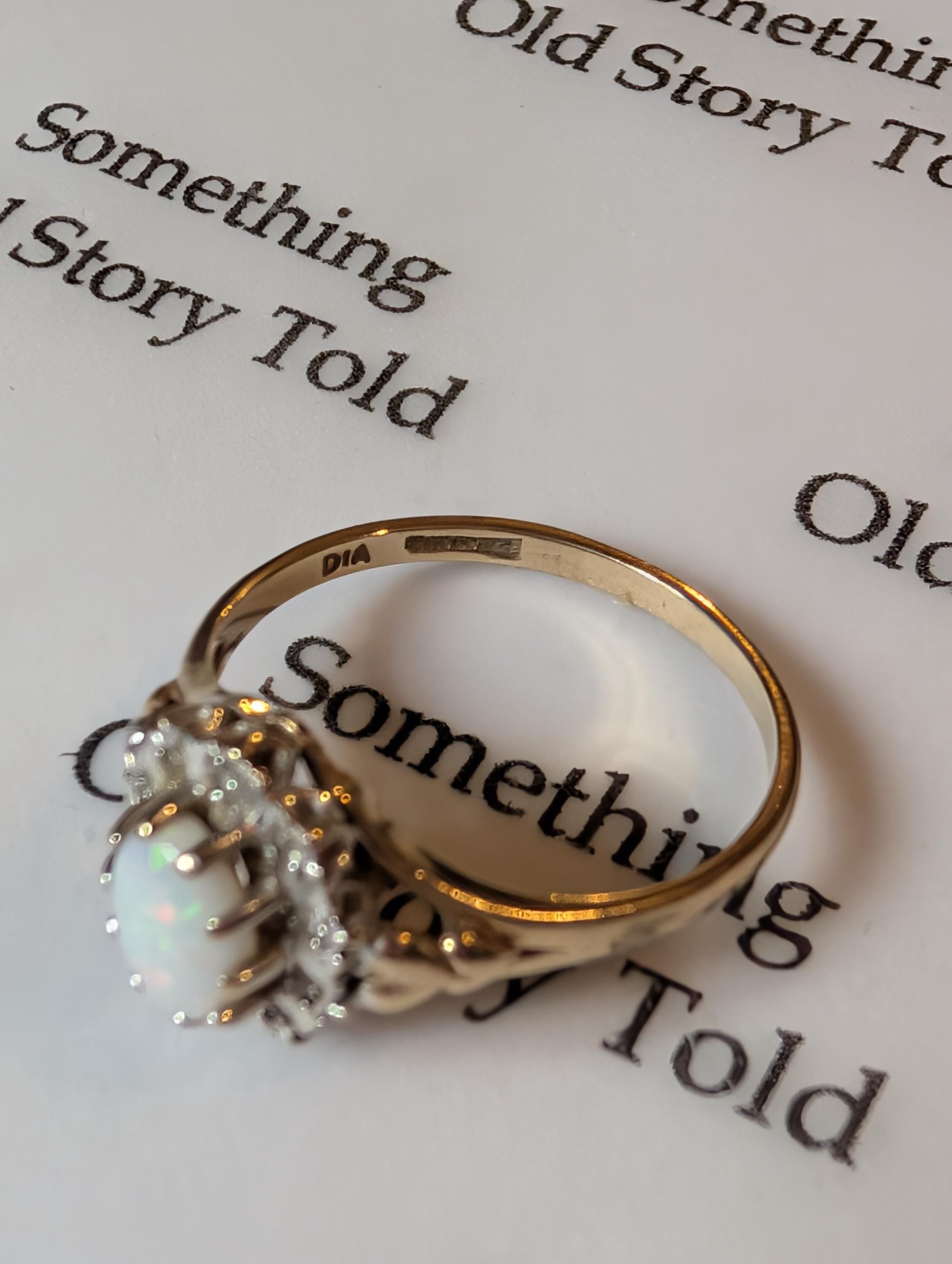 Vintage 9ct Gold Opal and Diamond Halo Ring | Starburst Cluster Engagement Ring | Luminous Oval Opal Ring | October Birthstone __etsy:7854010688