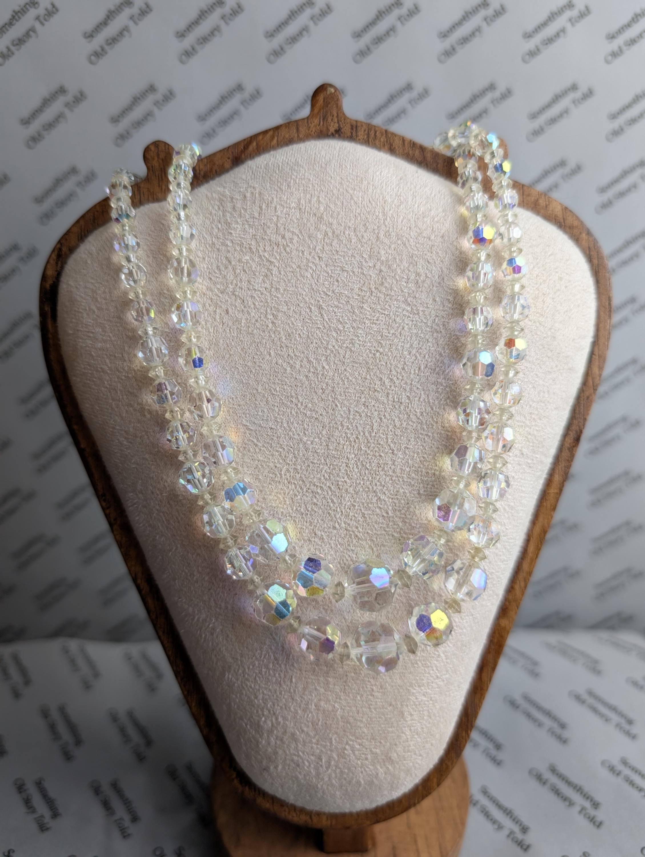 Vintage 1950s Aurora Borealis Crystal Necklace, Double Strand Bridal Jewelry __etsy:8021233851