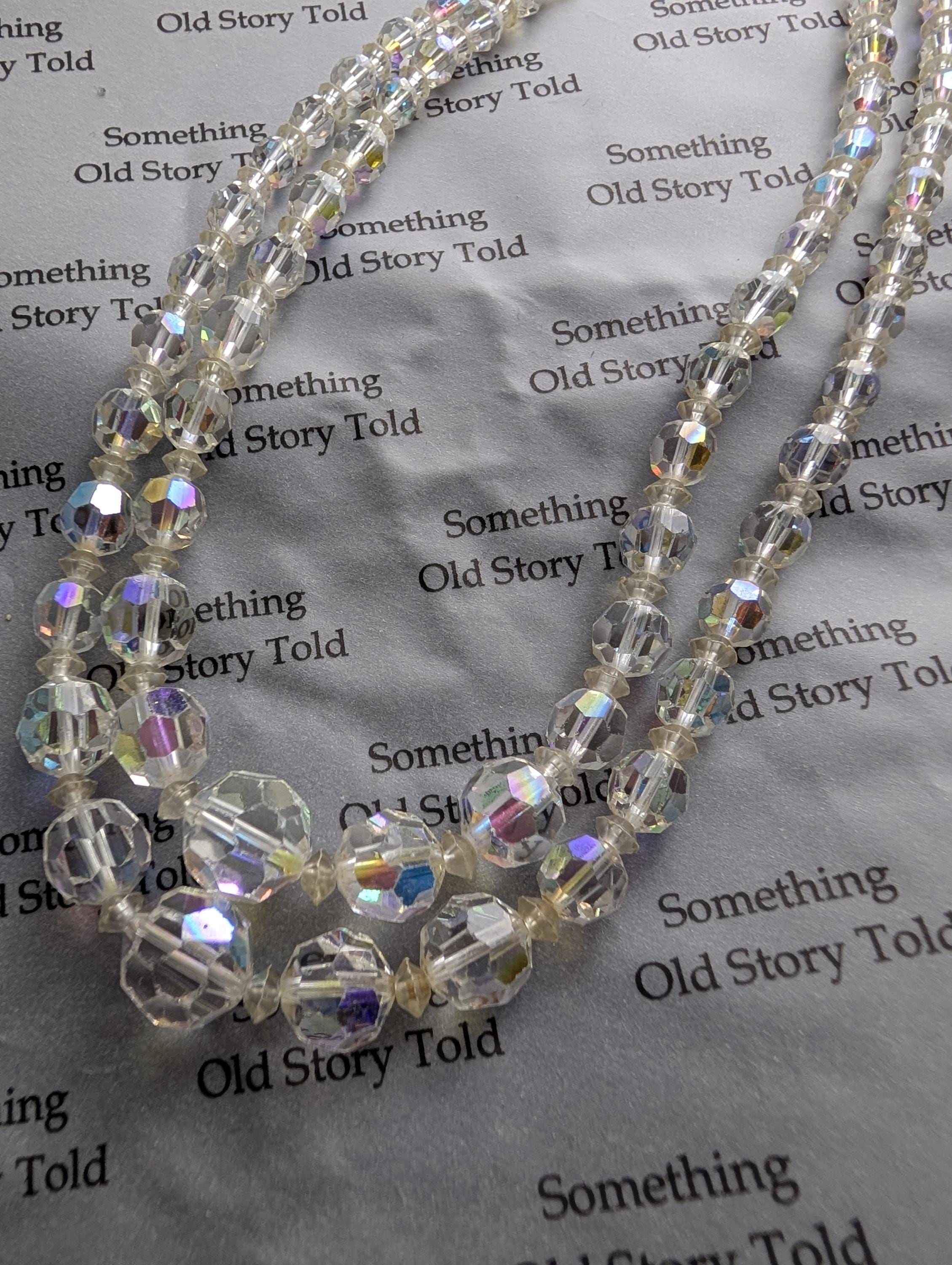 Vintage 1950s Aurora Borealis Crystal Necklace, Double Strand Bridal Jewelry __etsy:8021233845