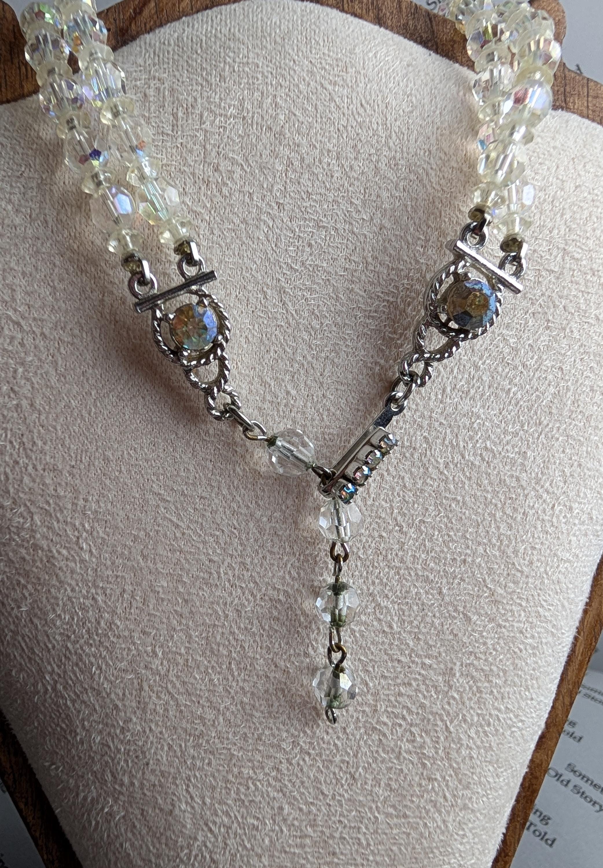 Vintage 1950s Aurora Borealis Crystal Necklace, Double Strand Bridal Jewelry __etsy:8021233805
