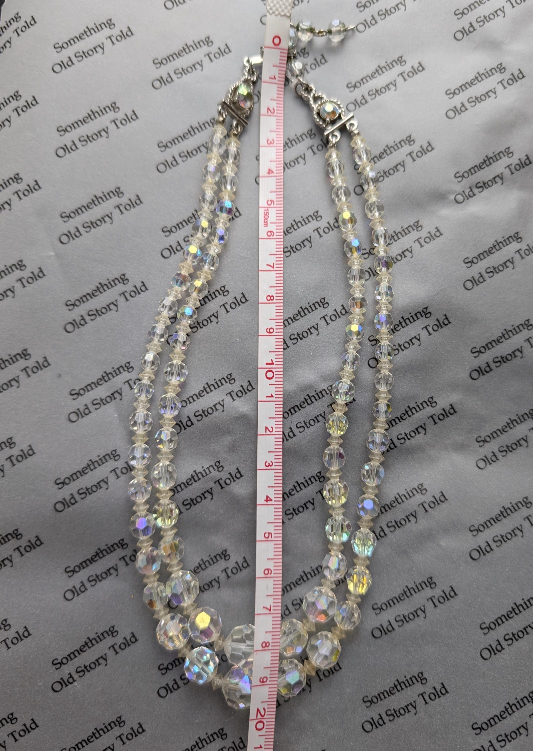 Vintage 1950s Aurora Borealis Crystal Necklace, Double Strand Bridal Jewelry __etsy:8021233781