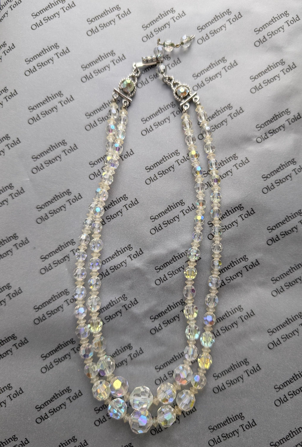 Vintage 1950s Aurora Borealis Crystal Necklace, Double Strand Bridal Jewelry __etsy:7973283940