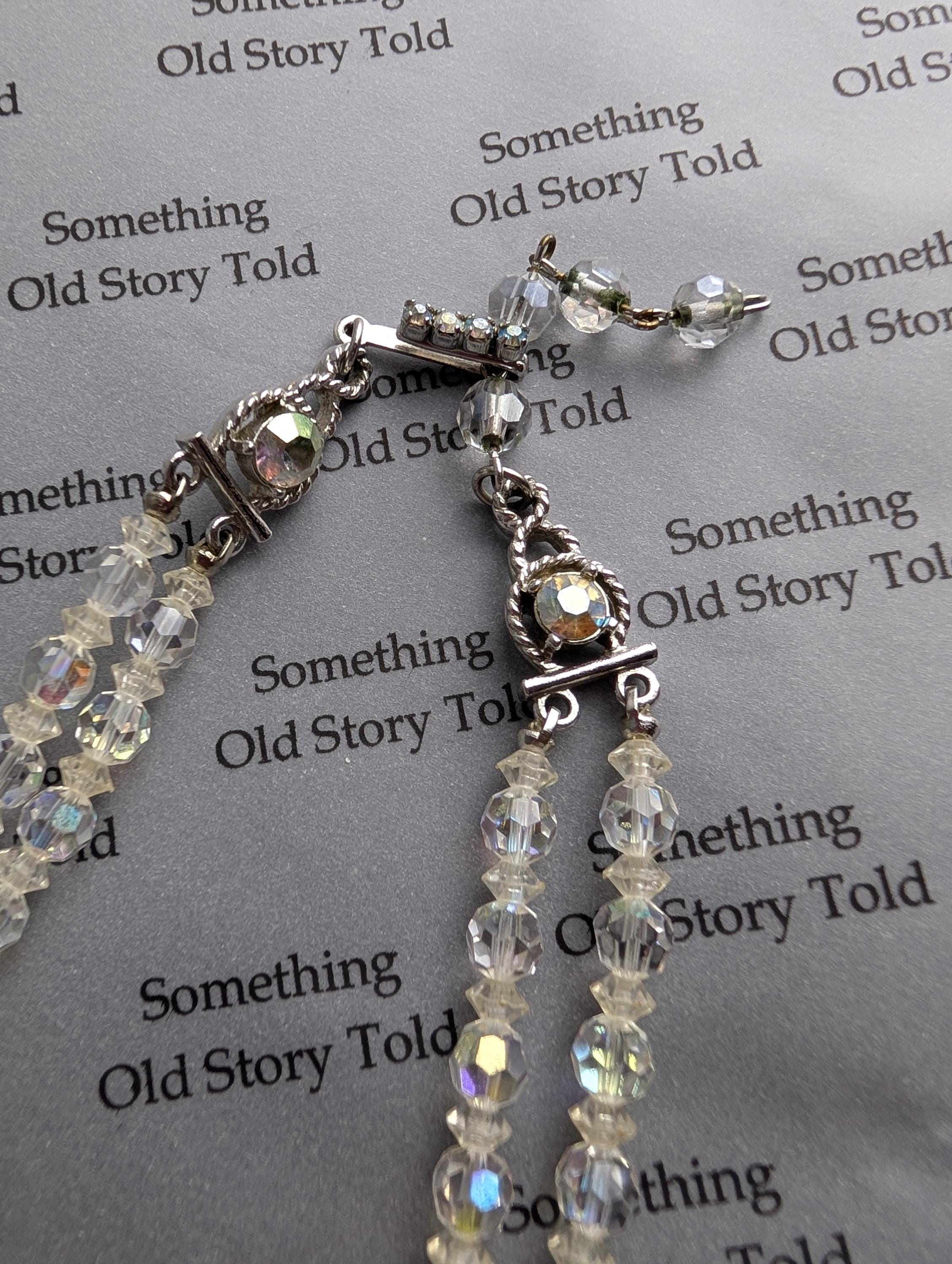 Vintage 1950s Aurora Borealis Crystal Necklace, Double Strand Bridal Jewelry __etsy:7973284004