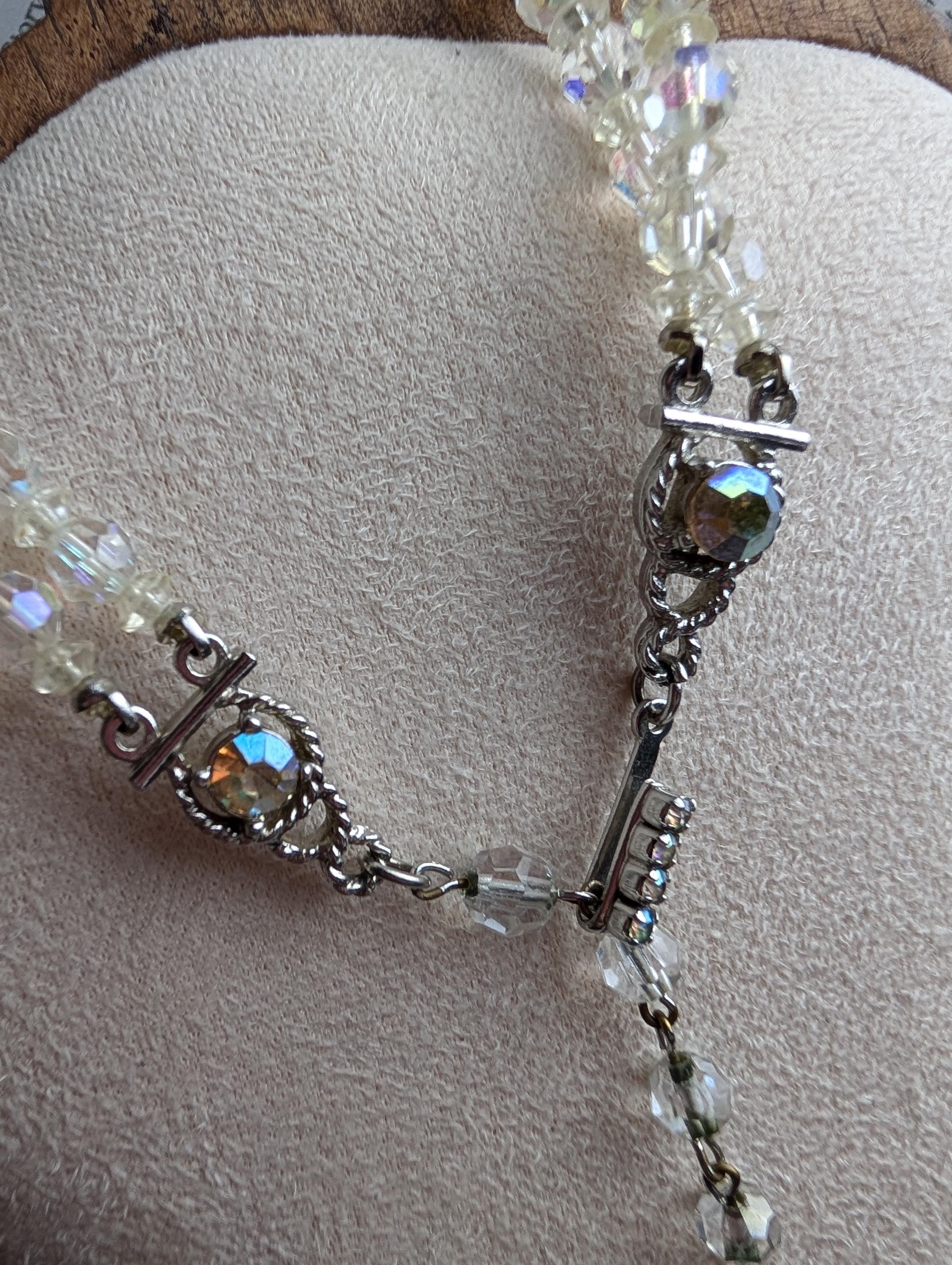 Vintage 1950s Aurora Borealis Crystal Necklace, Double Strand Bridal Jewelry __etsy:7973284012