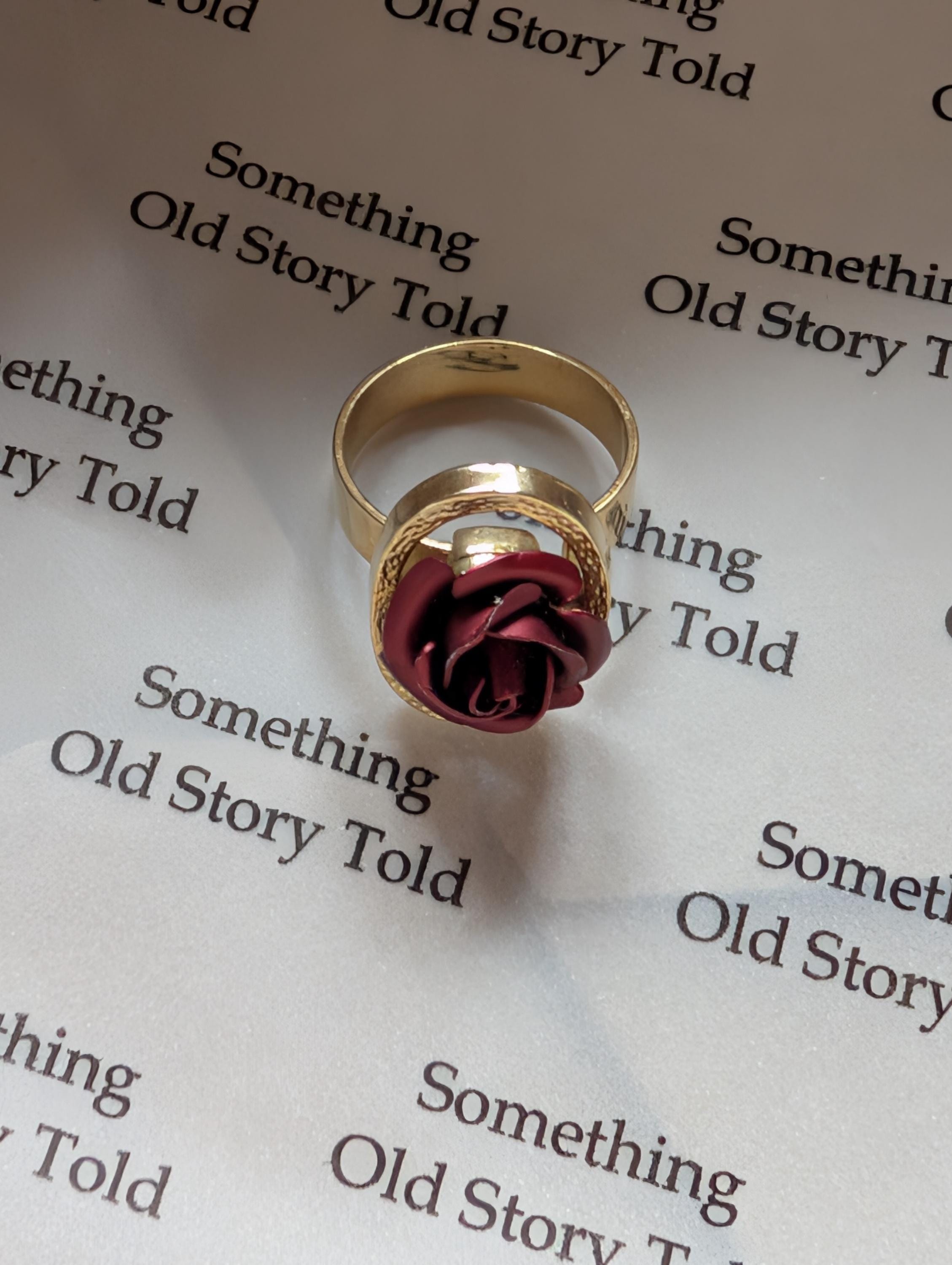 Vintage 1960s Gold Plated Rose Bangle Ring Set | Mid-Century Statement Jewellery __etsy:7698735680