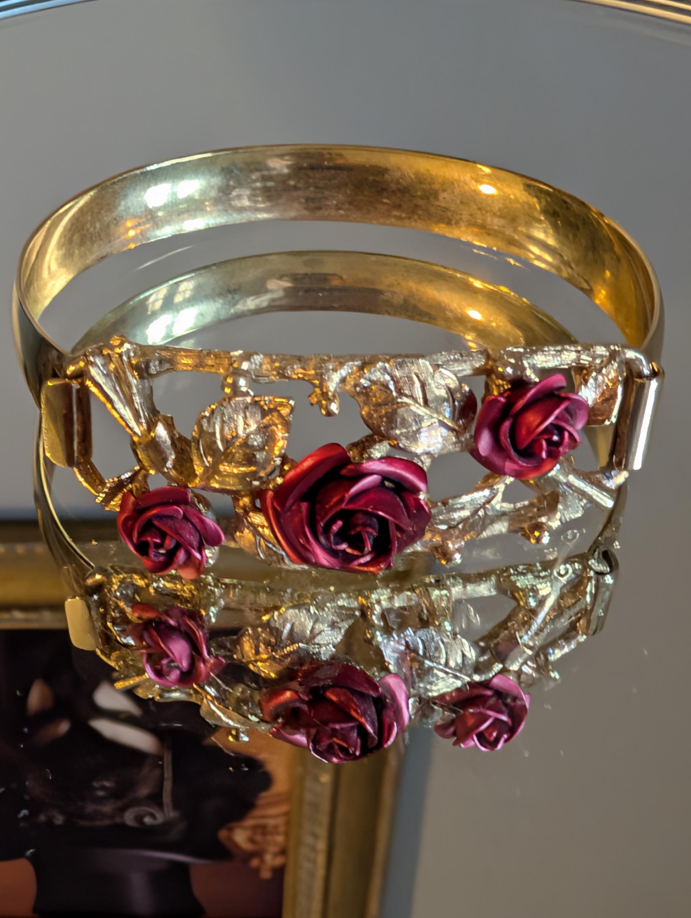 Vintage 1960s Gold Plated Rose Bangle Ring Set | Mid-Century Statement Jewellery __etsy:7698735702
