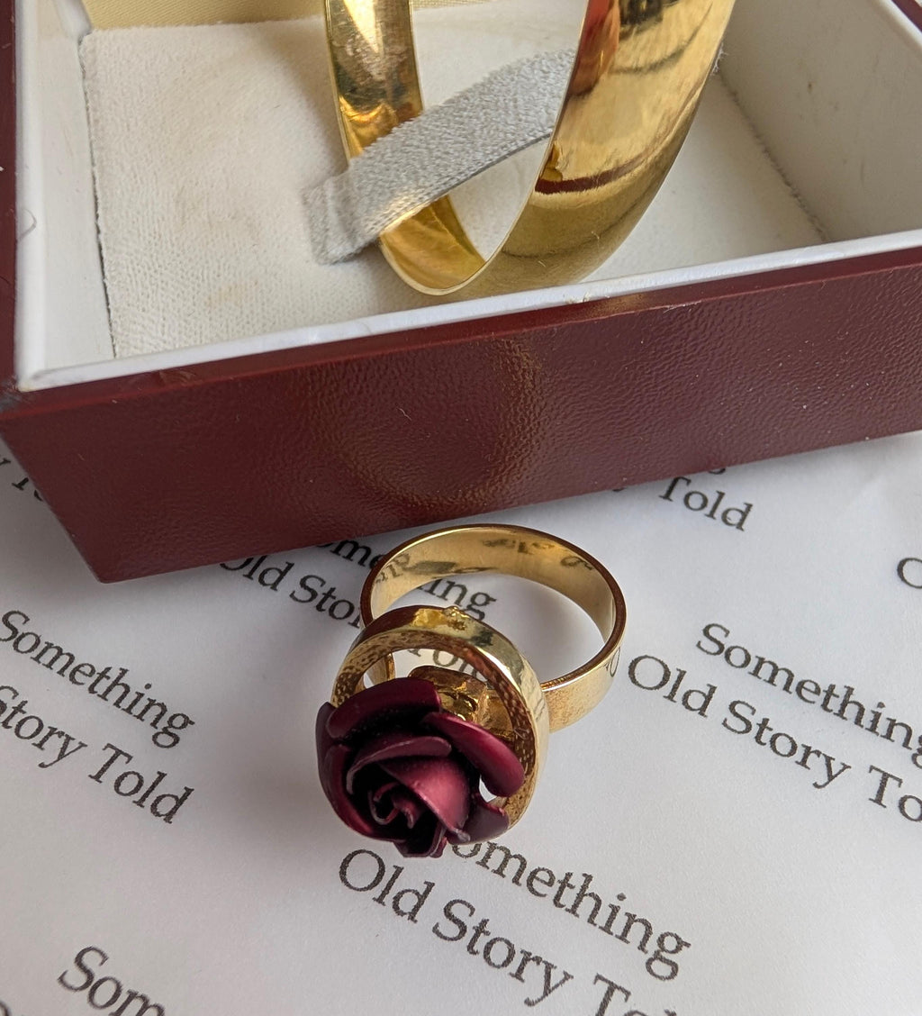 Vintage 1960s Gold Plated Rose Bangle Ring Set | Mid-Century Statement Jewellery __etsy:8118880189