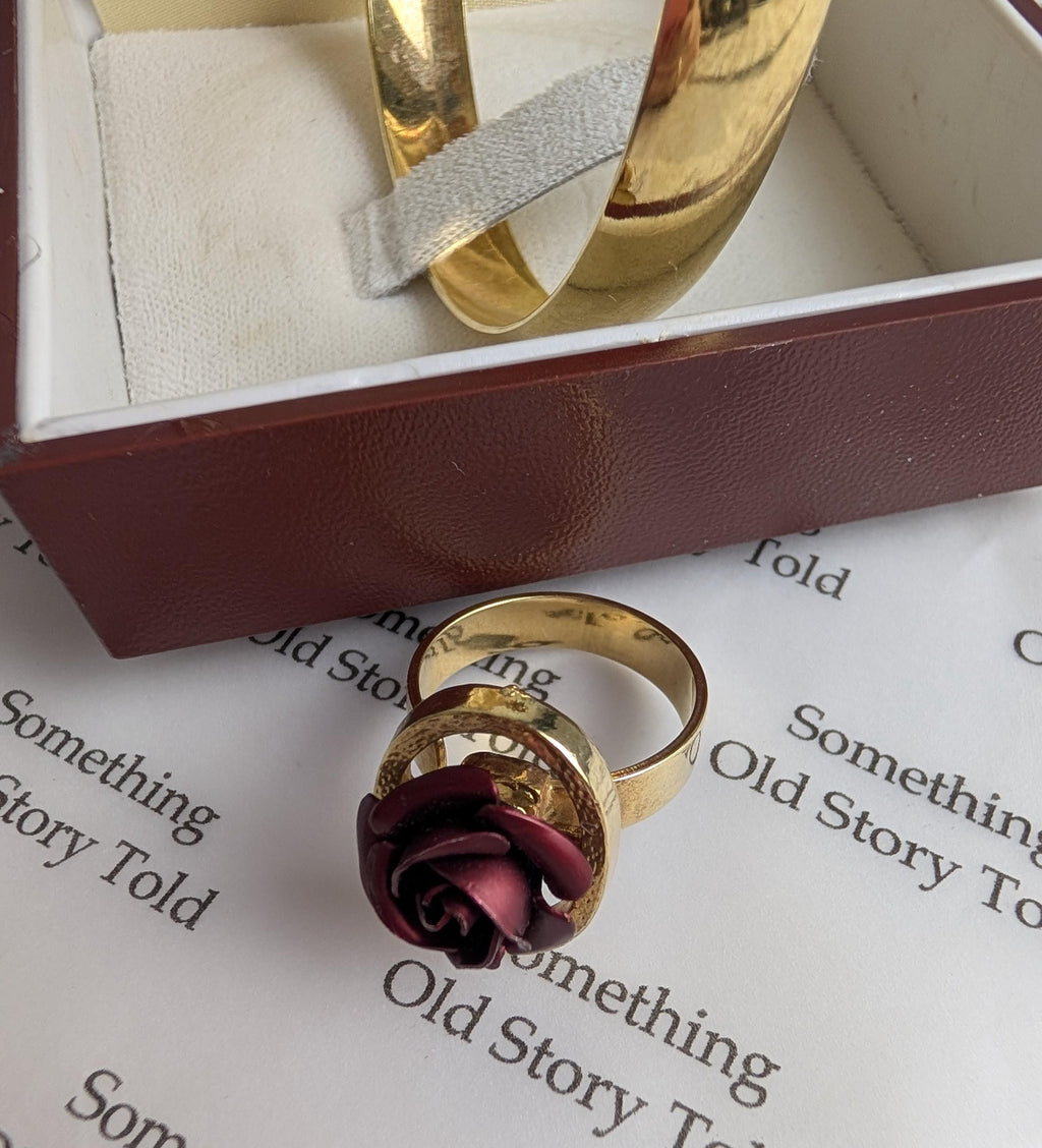 Vintage 1960s Gold Plated Rose Bangle Ring Set | Mid-Century Statement Jewellery __etsy:8118880159