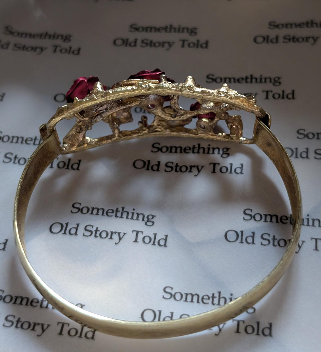 Vintage 1960s Gold Plated Rose Bangle Ring Set | Mid-Century Statement Jewellery __etsy:7698735582