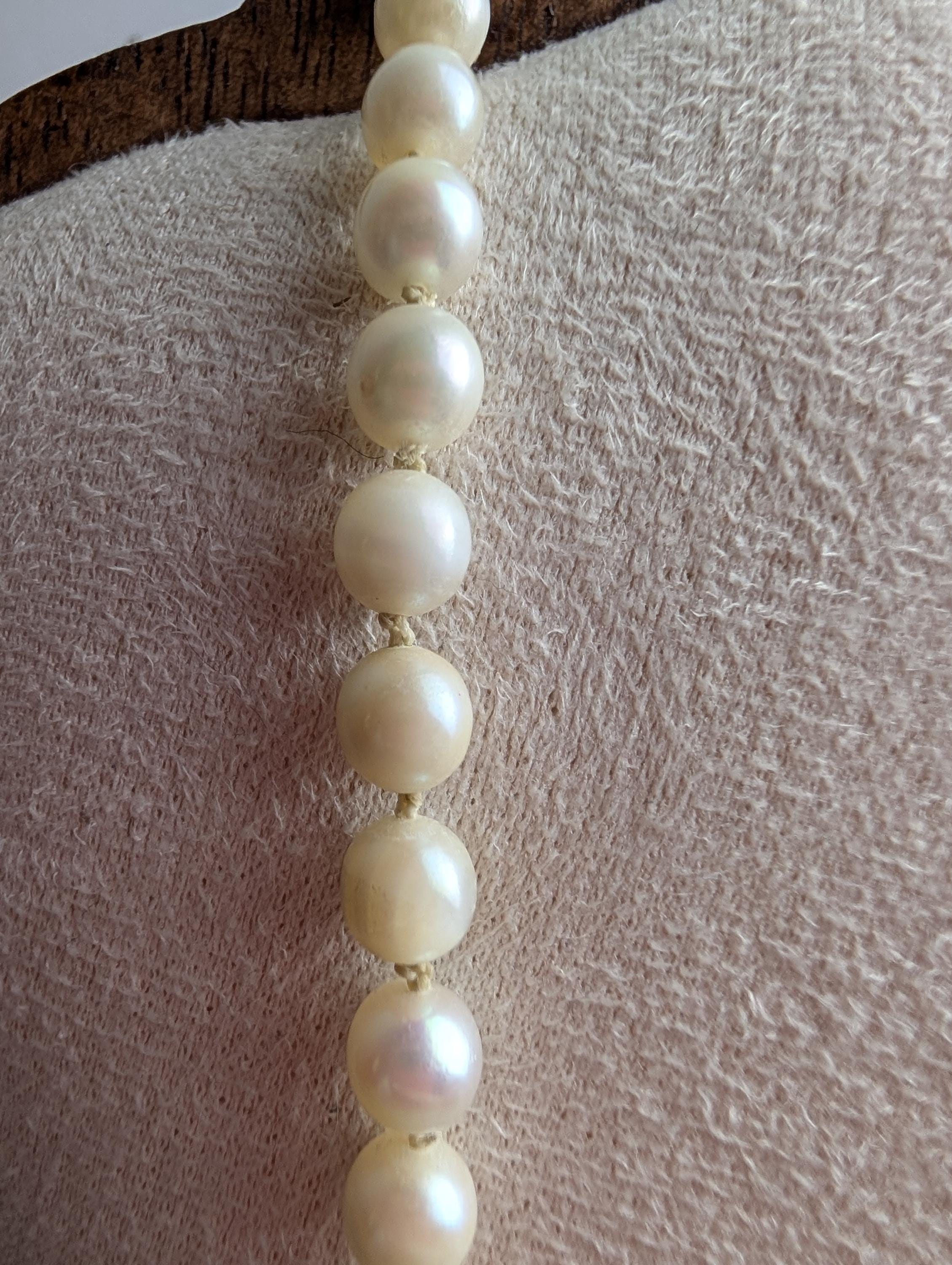 18ct Gold Cultured Pearl Necklace | Hand-Knotted Silk, 21.9g Clasp __etsy:7986412294