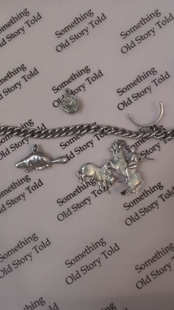 1960s Sterling Silver Charm Bracelet, 18g Mid Century 925 Jewellery, 4 Retro Charms